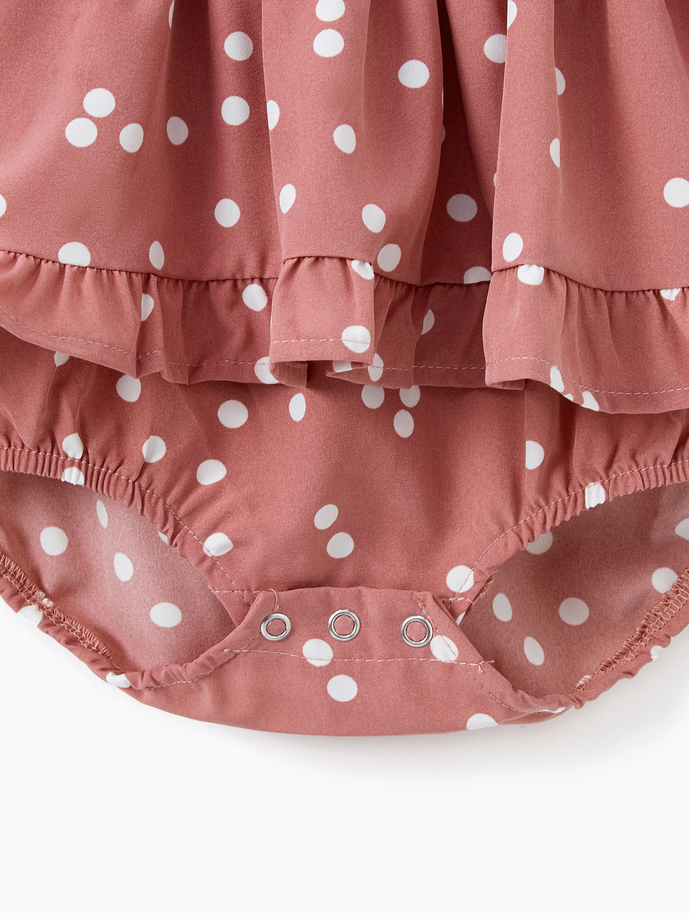 All Over Dots Pink Cross Wrap V Neck Ruffle Flutter-sleeve Dress for Mom and Me PinkyWhite - Image 16