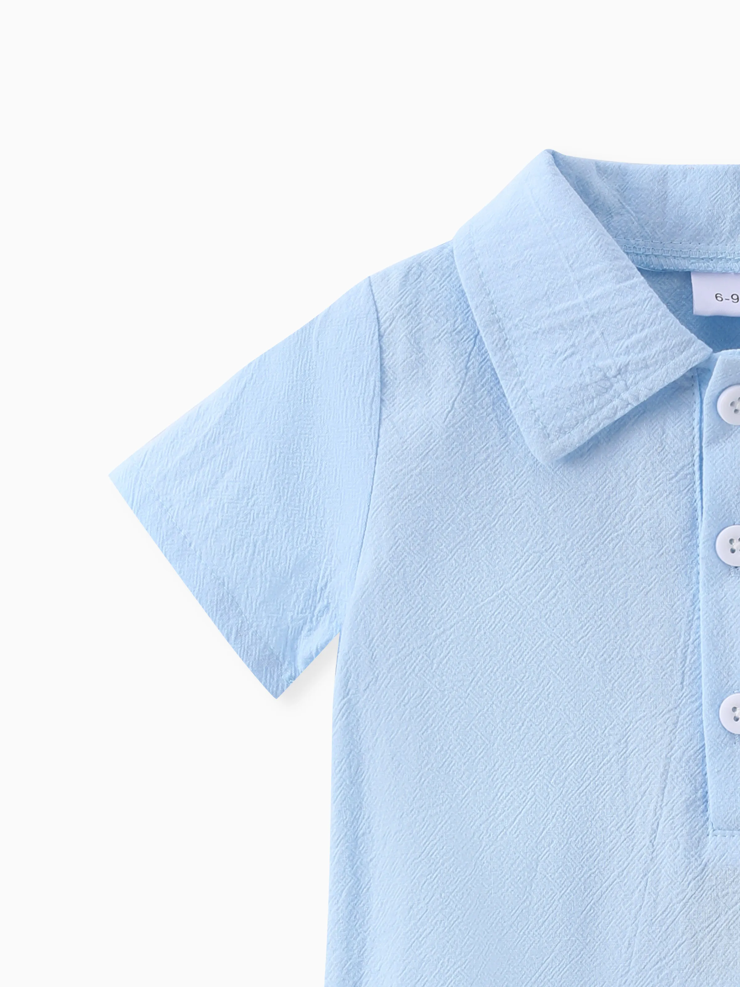 Baby Boy 100% Cotton Front Buttons Pocket with Dinosaur Pattern Lapel Neck Solid Jumpsuit Blue - Image 4