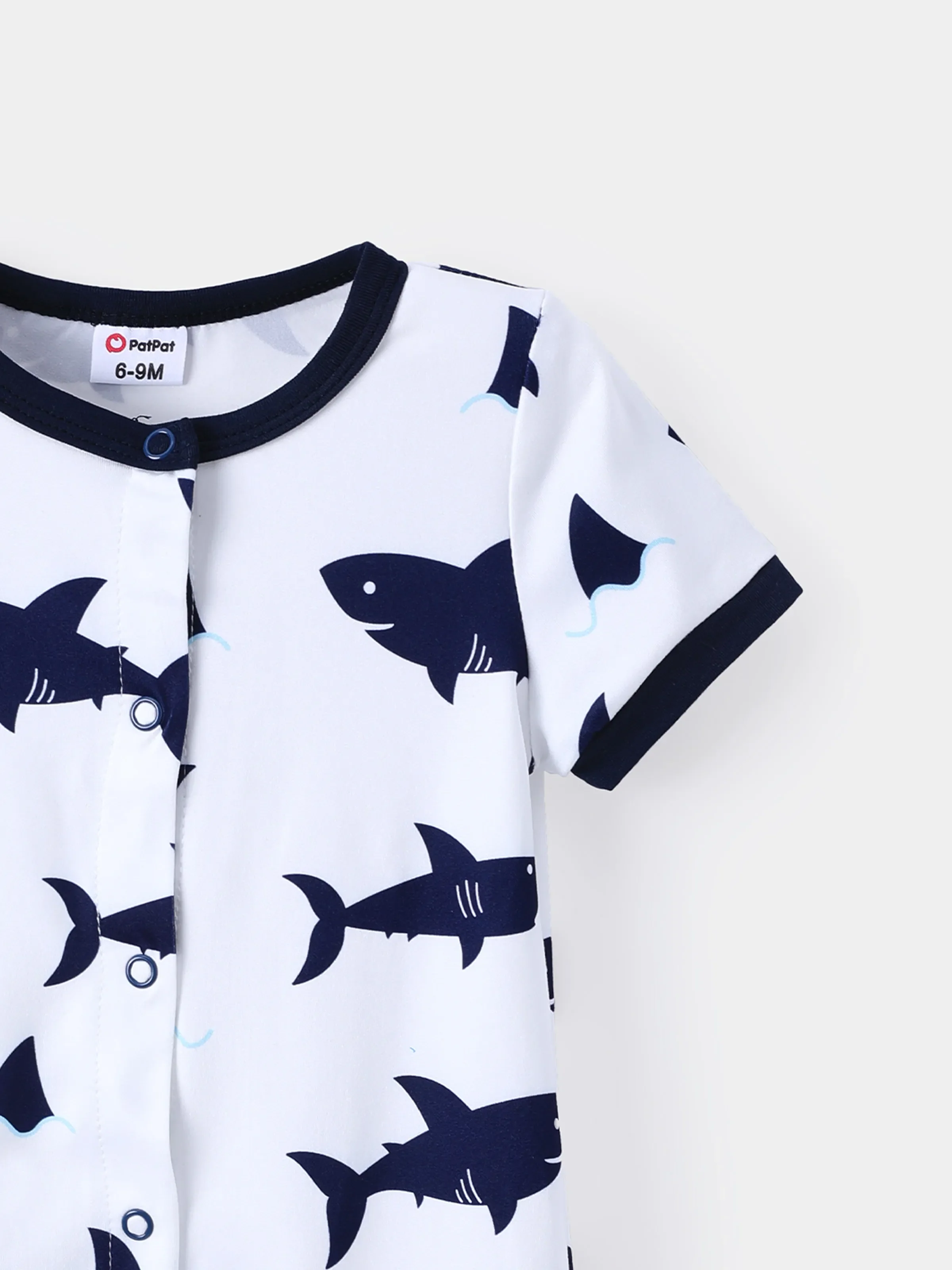 Baby Boy Print/Striped Short-sleeve Snap Romper Dark Blue+white - Image 4
