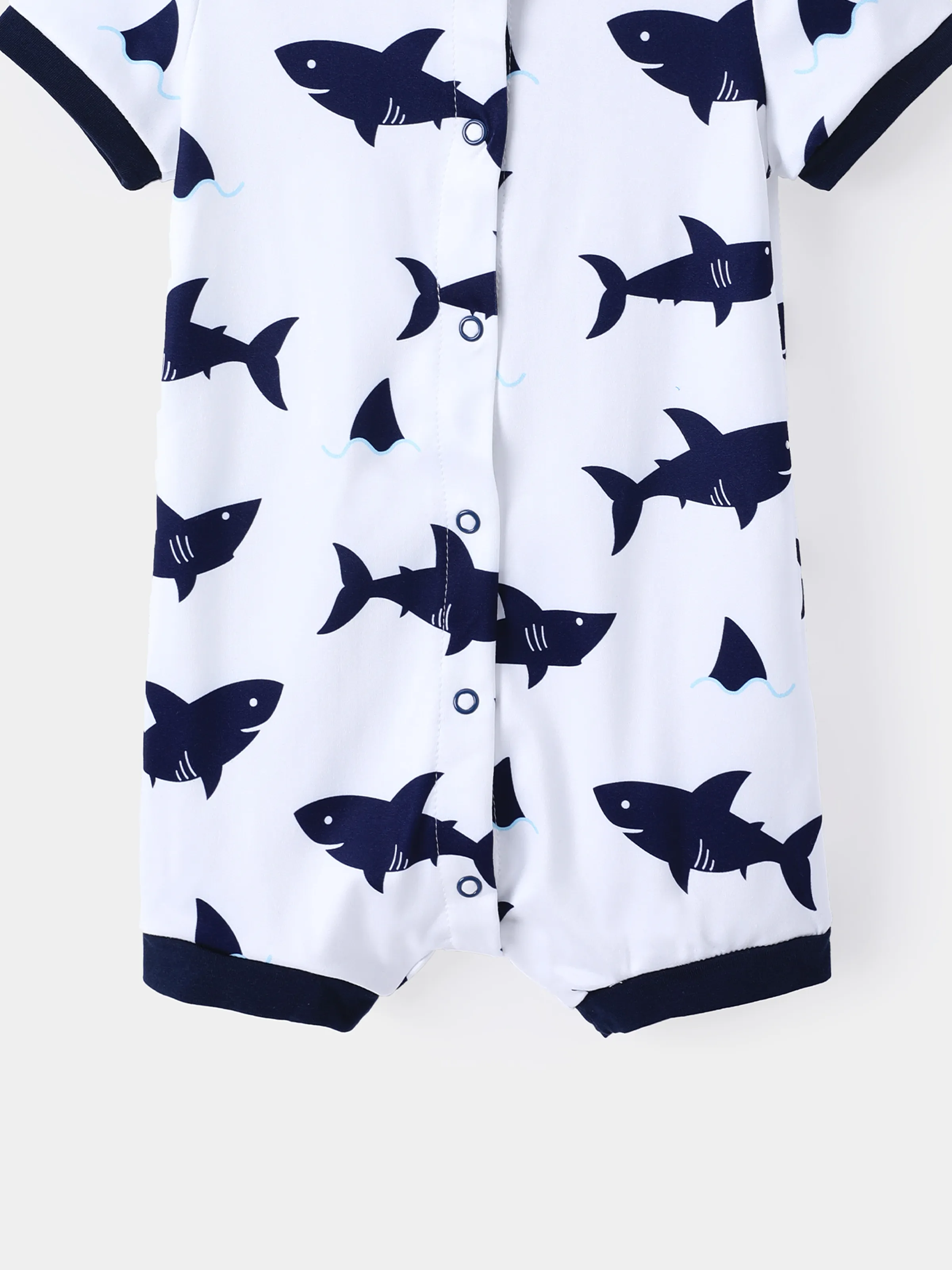 Baby Boy Print/Striped Short-sleeve Snap Romper Dark Blue+white - Image 5