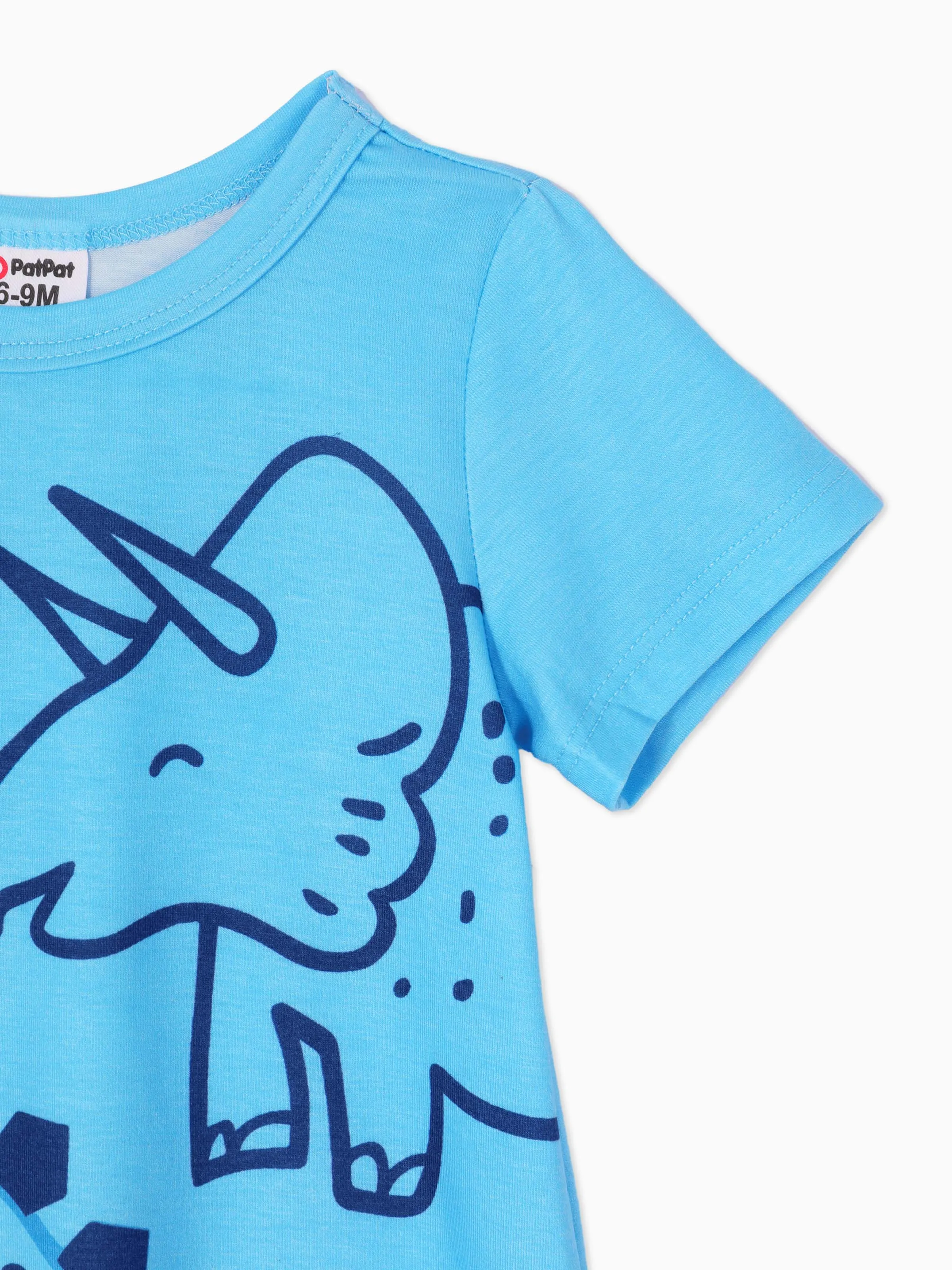 Baby Boy Stripe/Dinosaur Print Short-sleeve Romper Light Blue - Image 4