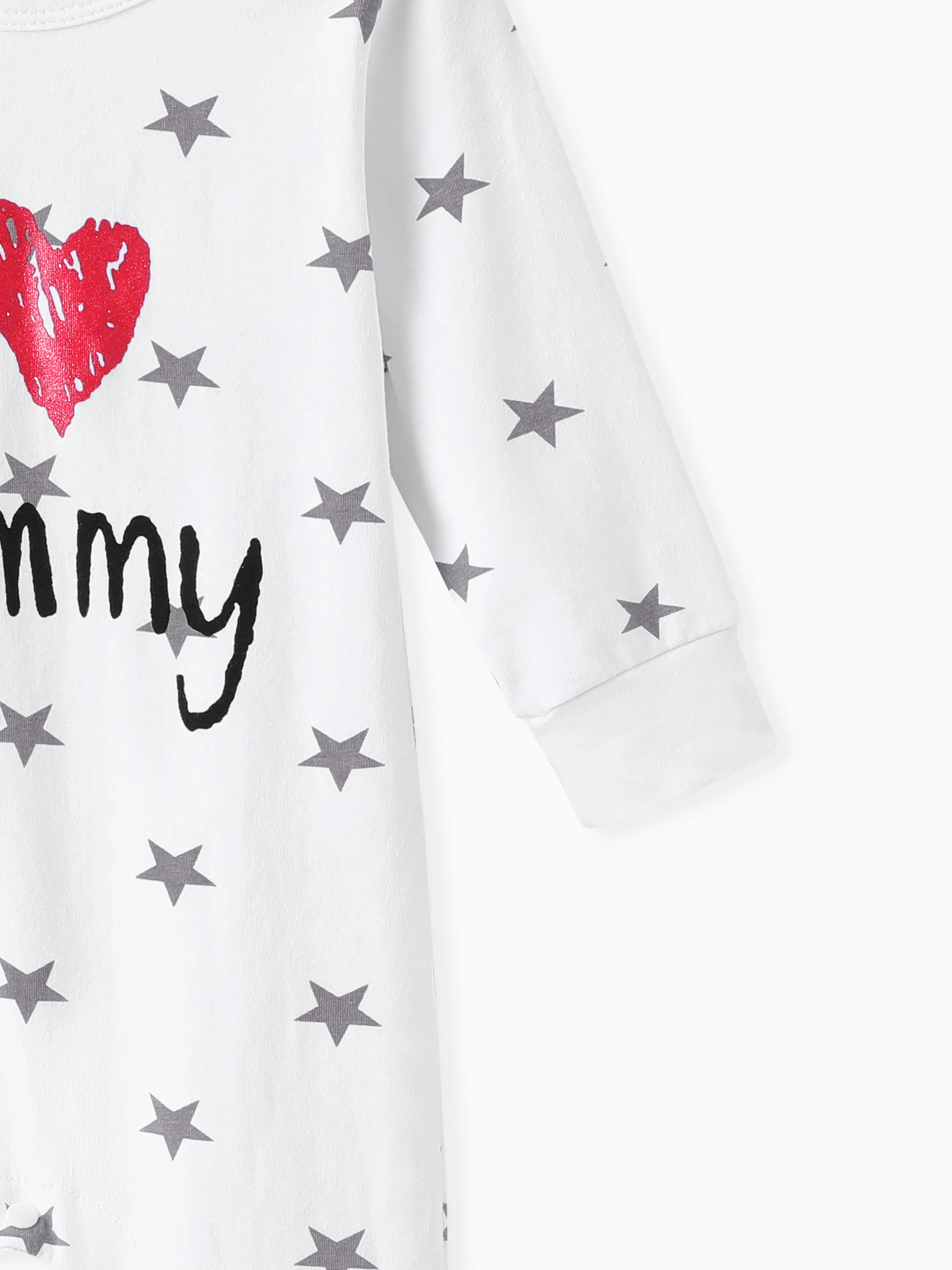 Baby Boy/Girl 95% Cotton Long-sleeve Love Heart Letter Print Stars/Striped Jumpsuit White - Image 4