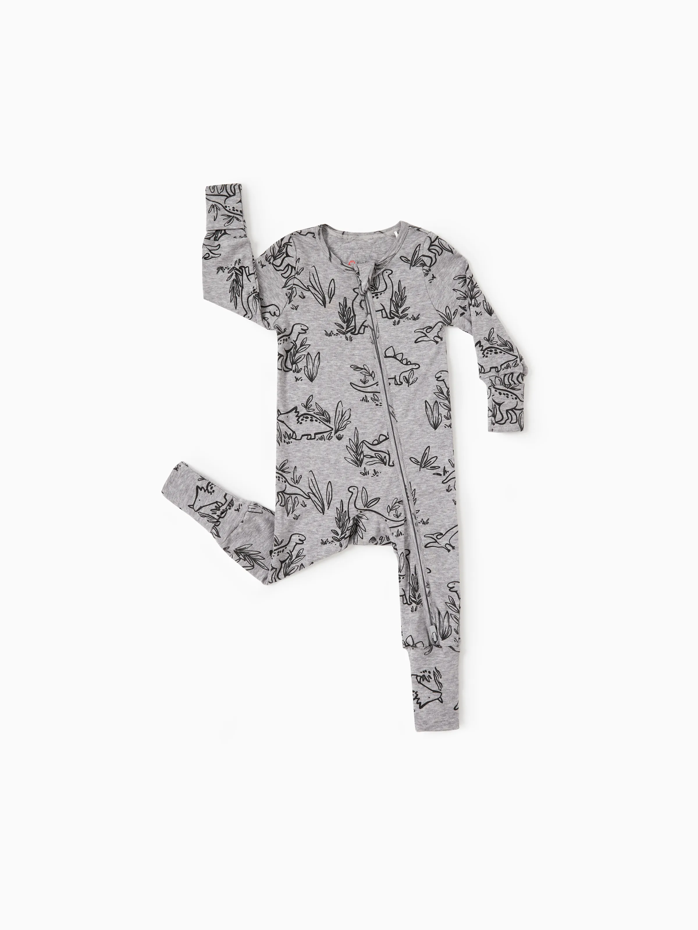 Baby Boy/Girl Plant Print Zip-up Snug-Fitting Wool Pajamas Grey - Image 3
