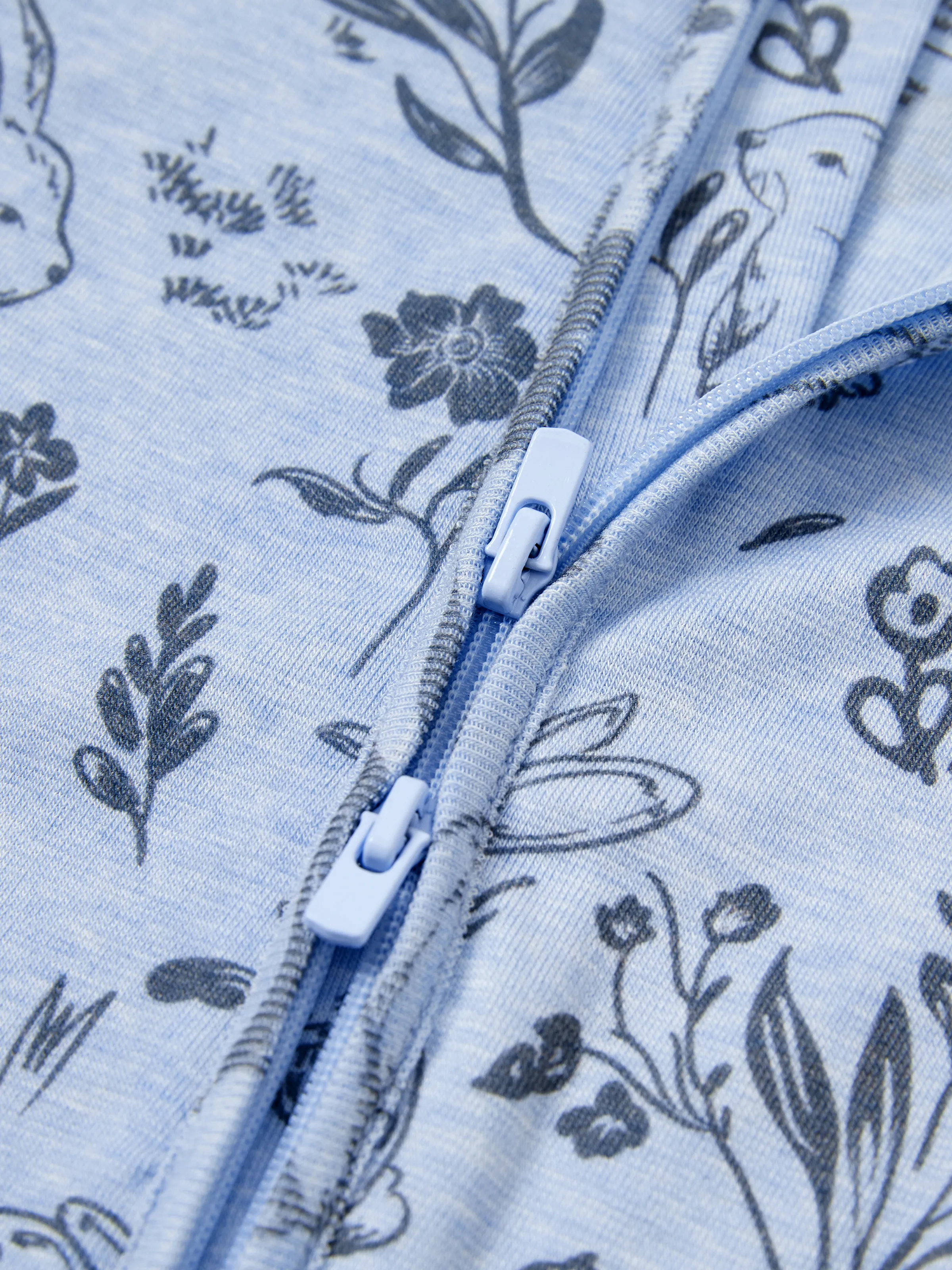 Baby Boy/Girl Plant Print Zip-up Snug-Fitting Wool Pajamas Light Blue - Image 2