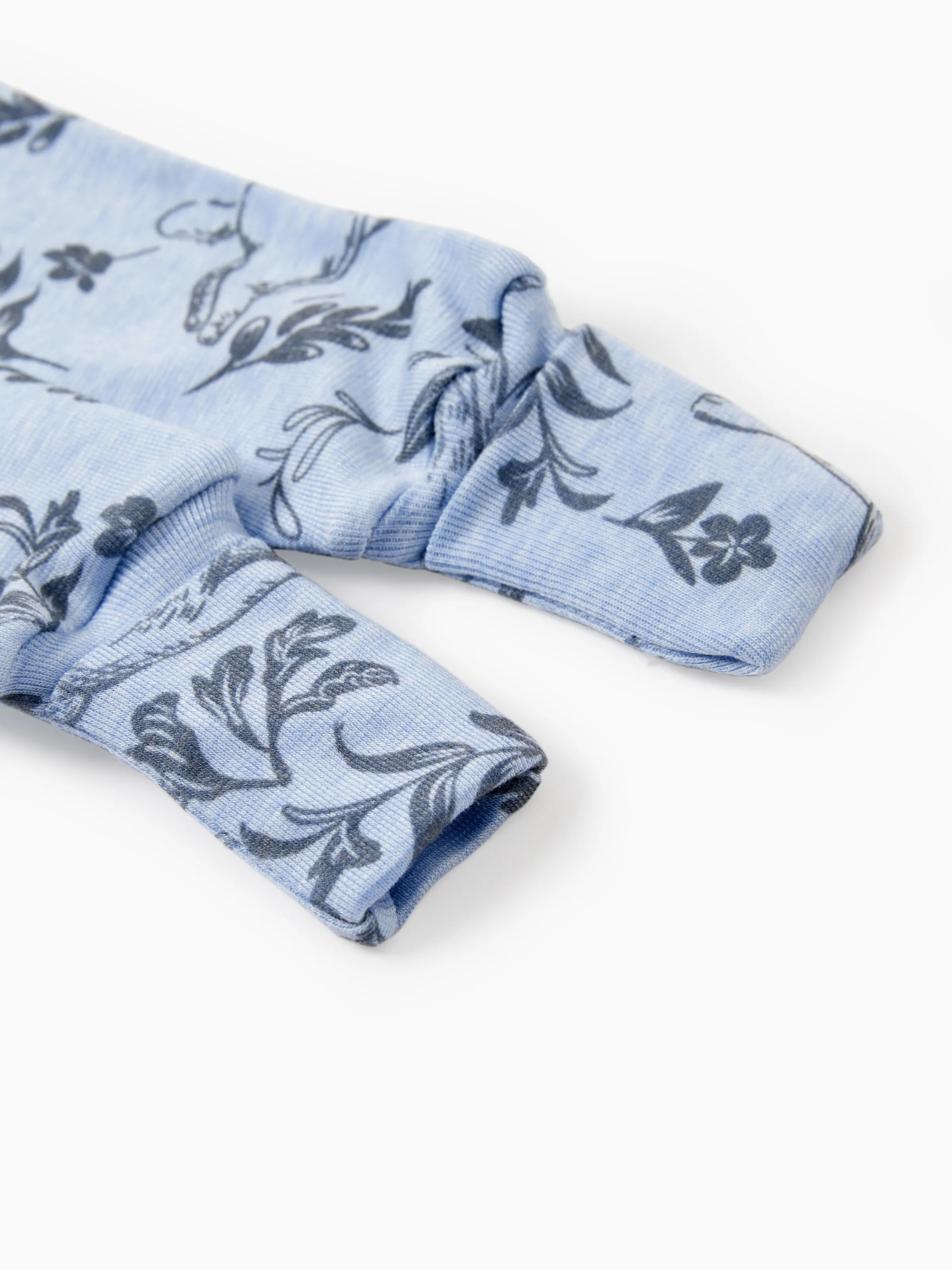 Baby Boy/Girl Plant Print Zip-up Snug-Fitting Wool Pajamas Light Blue - Image 5