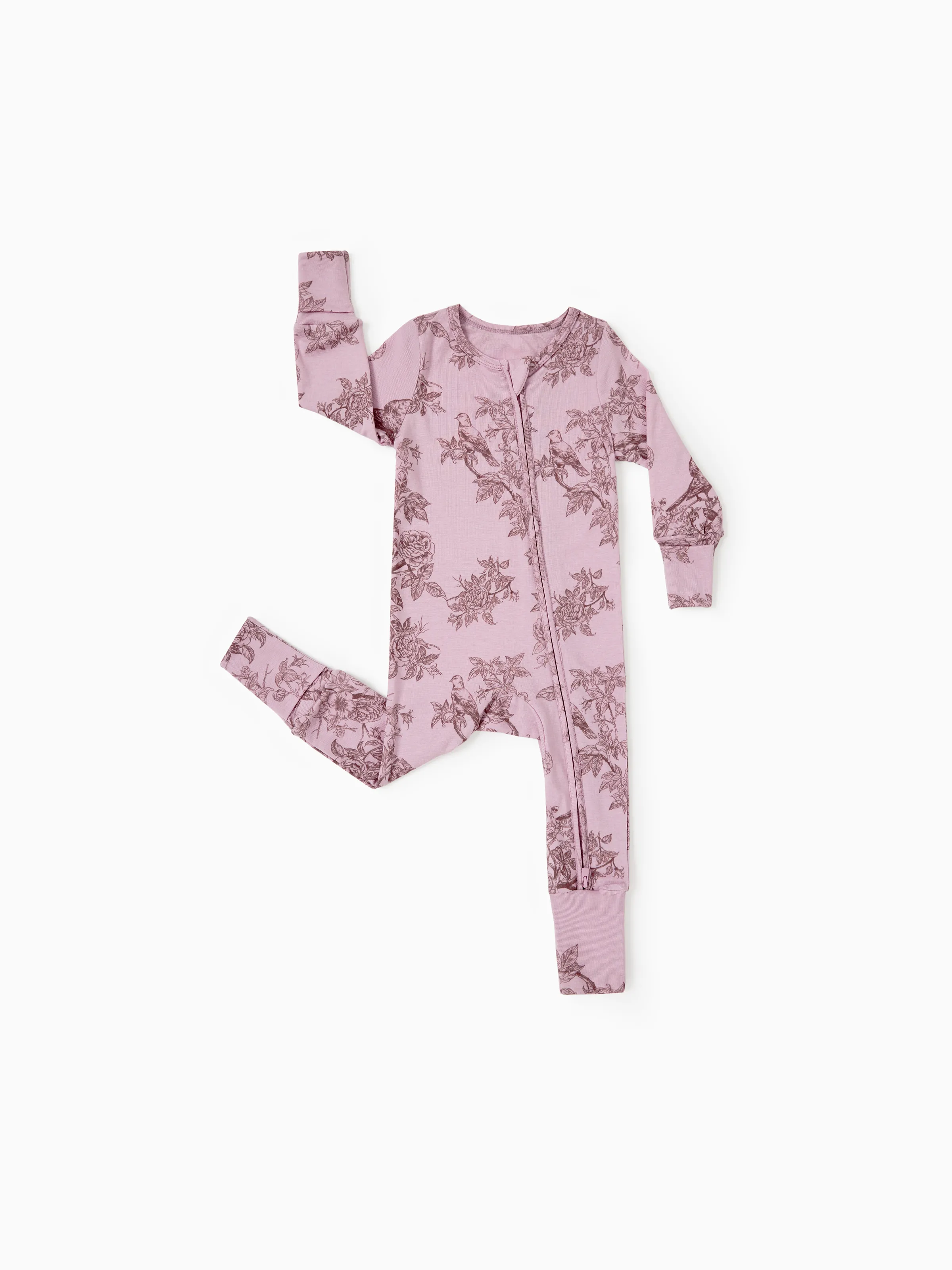 Baby Boy/Girl Plant Print Zip-up Snug-Fitting Wool Pajamas Pink - Image 3