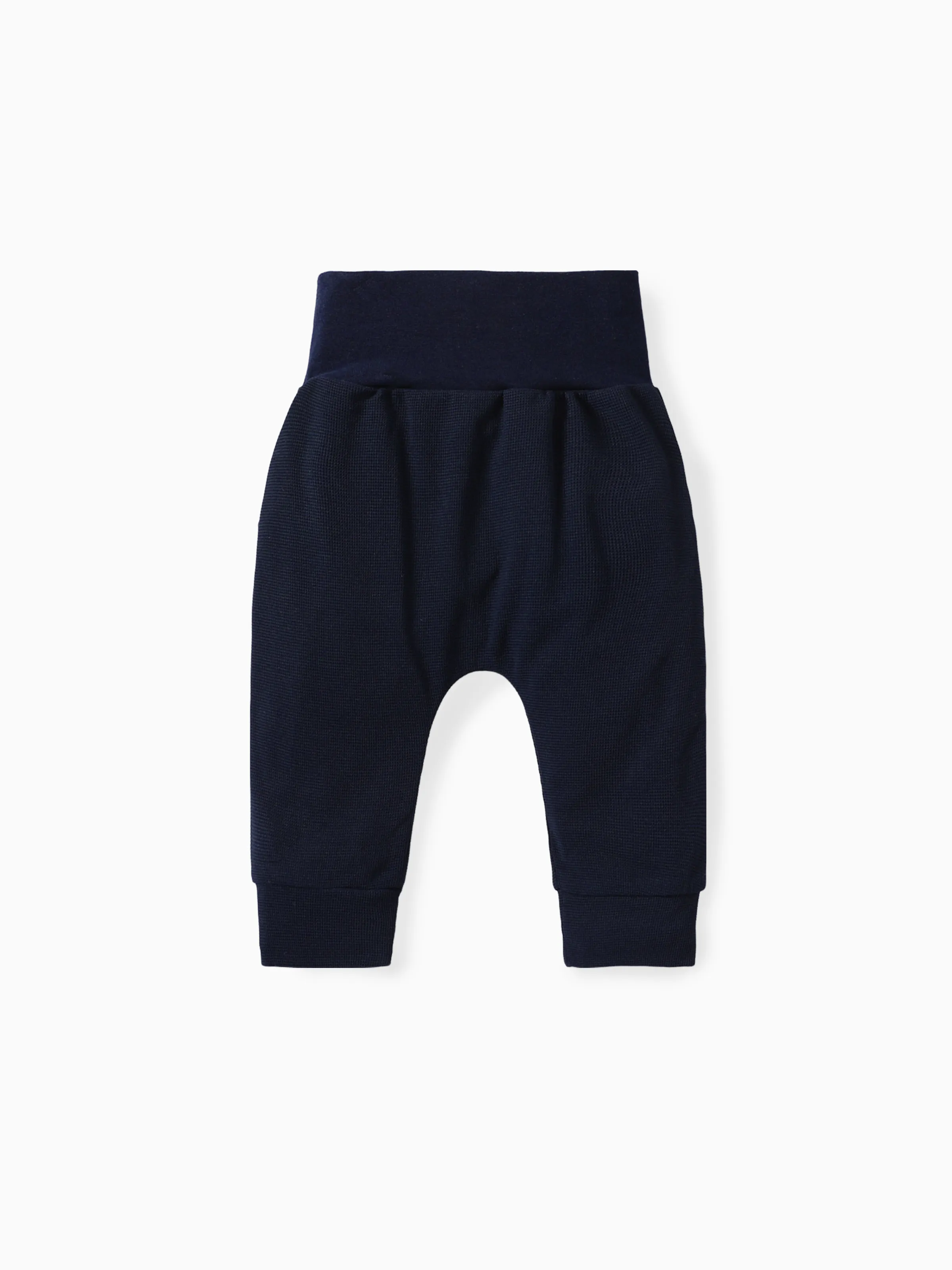 Baby Boy/Girl Solid Waffle Textured High Waist Pants Tibetanblue - Image 2