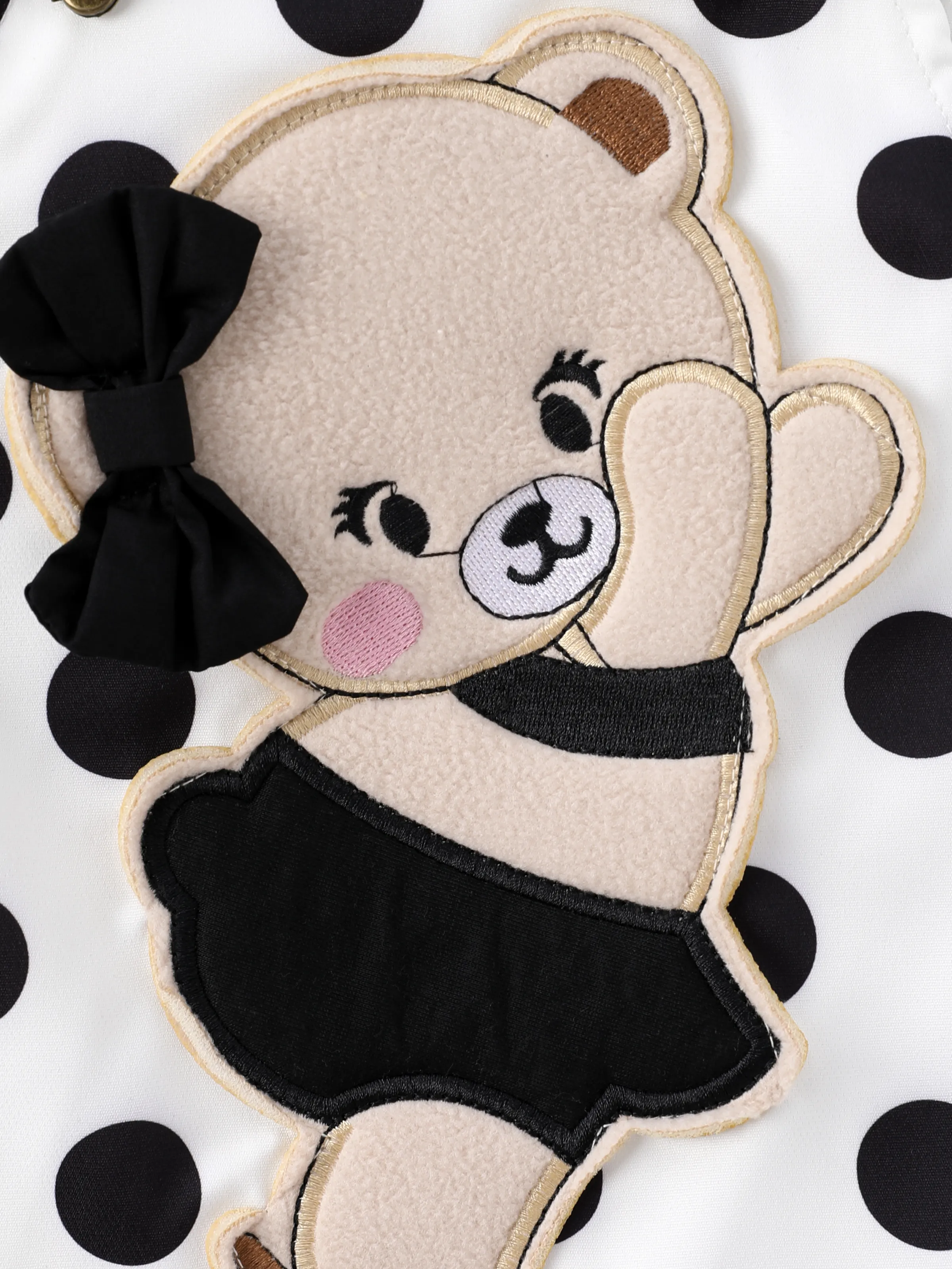 Baby Girl 2pcs Bear Style Ruffled Romper and Embroidered Polka dots Overalls Dress Set Black - Image 2