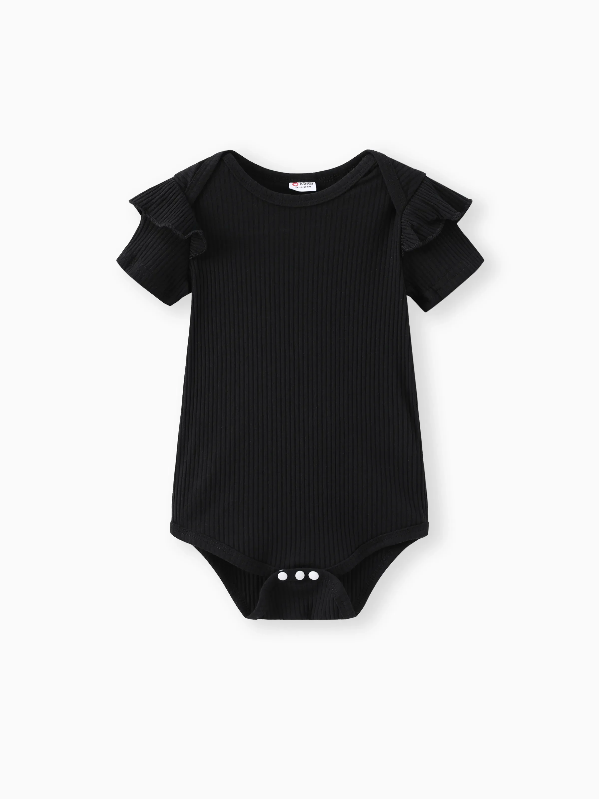 Baby Girl 2pcs Bear Style Ruffled Romper and Embroidered Polka dots Overalls Dress Set Black - Image 3