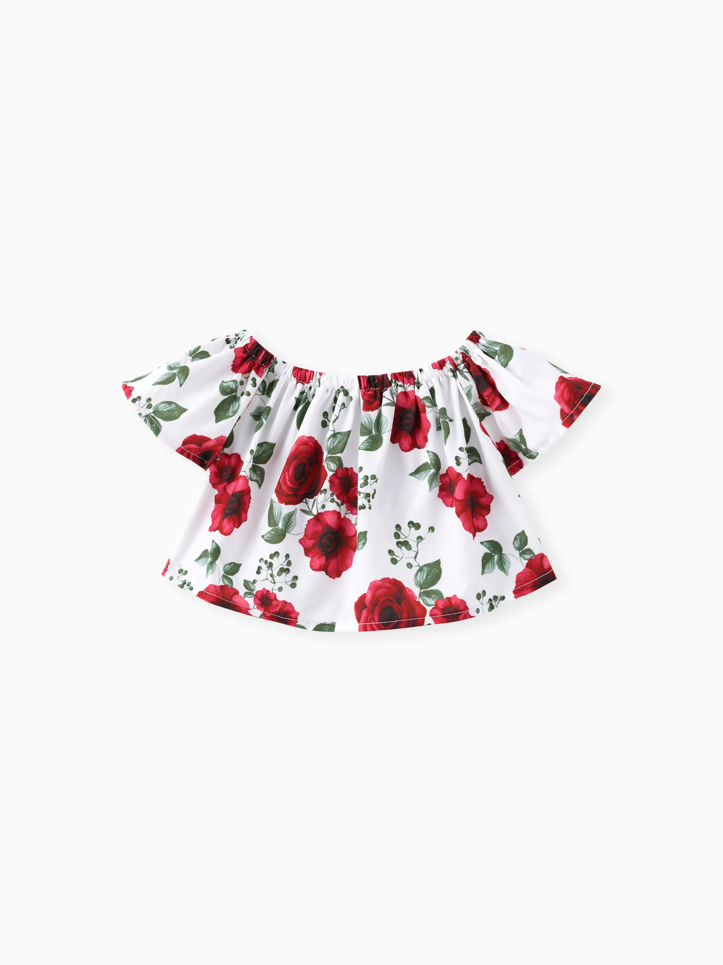 Baby Girl 3pcs Sweet Off-Shoulder Tee and Denim Jeans and Heandband Set Red - Image 3