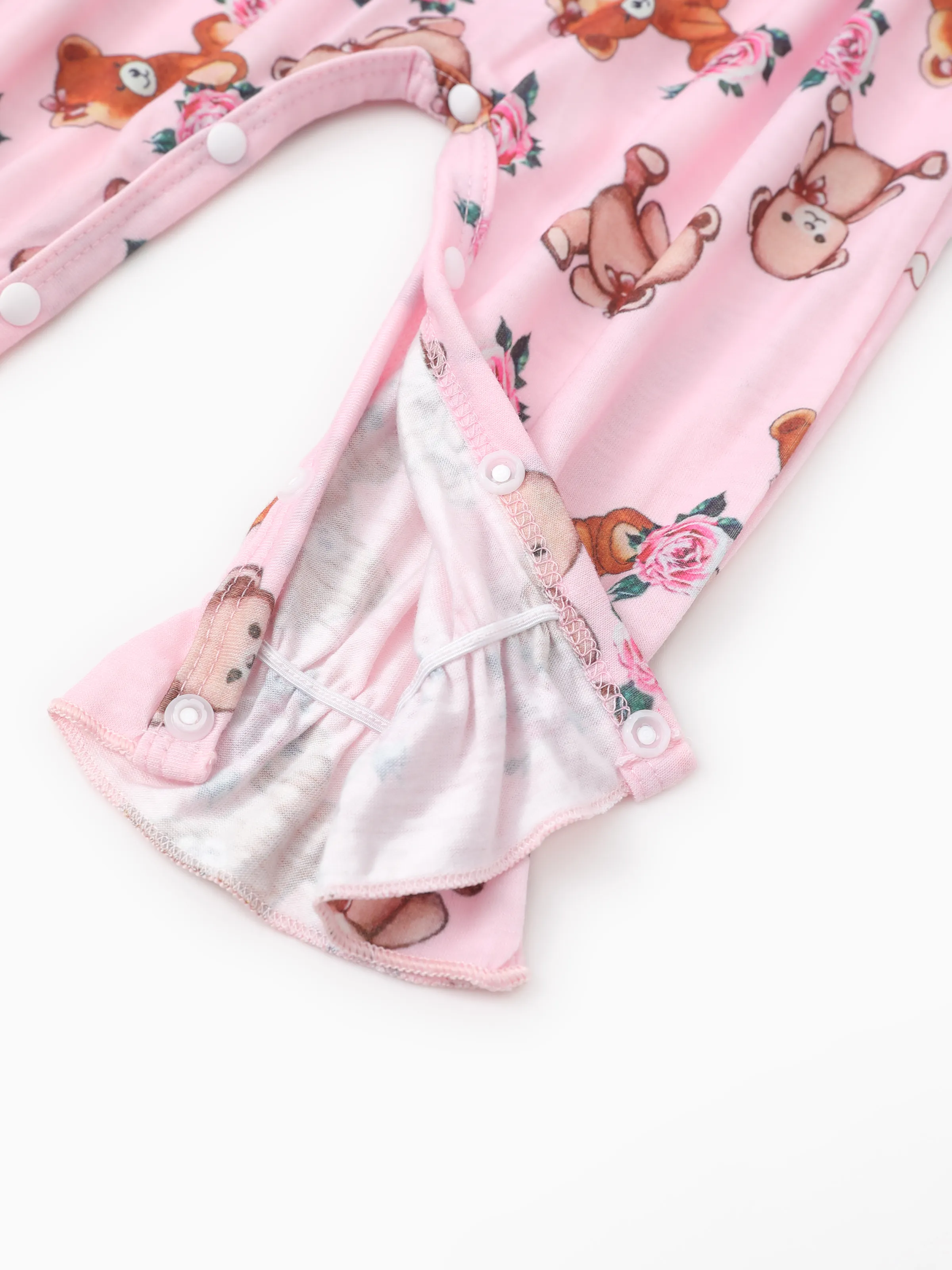 Baby Girl Bear Style Embroidered Floral Jumpsuit Pink - Image 5