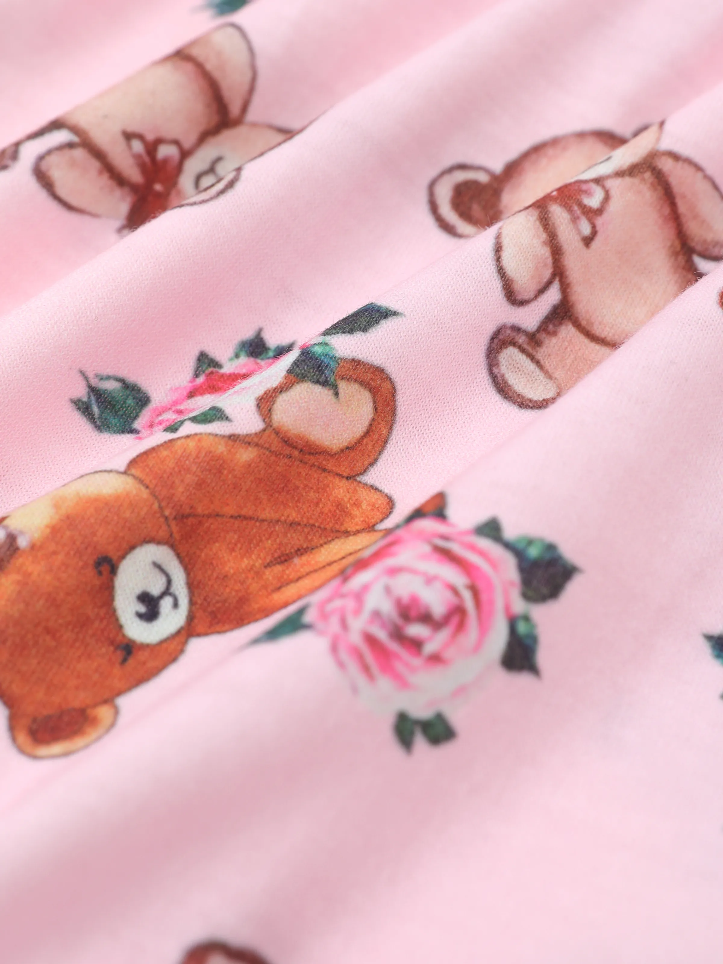 Baby Girl Bear Style Embroidered Floral Jumpsuit Pink - Image 6