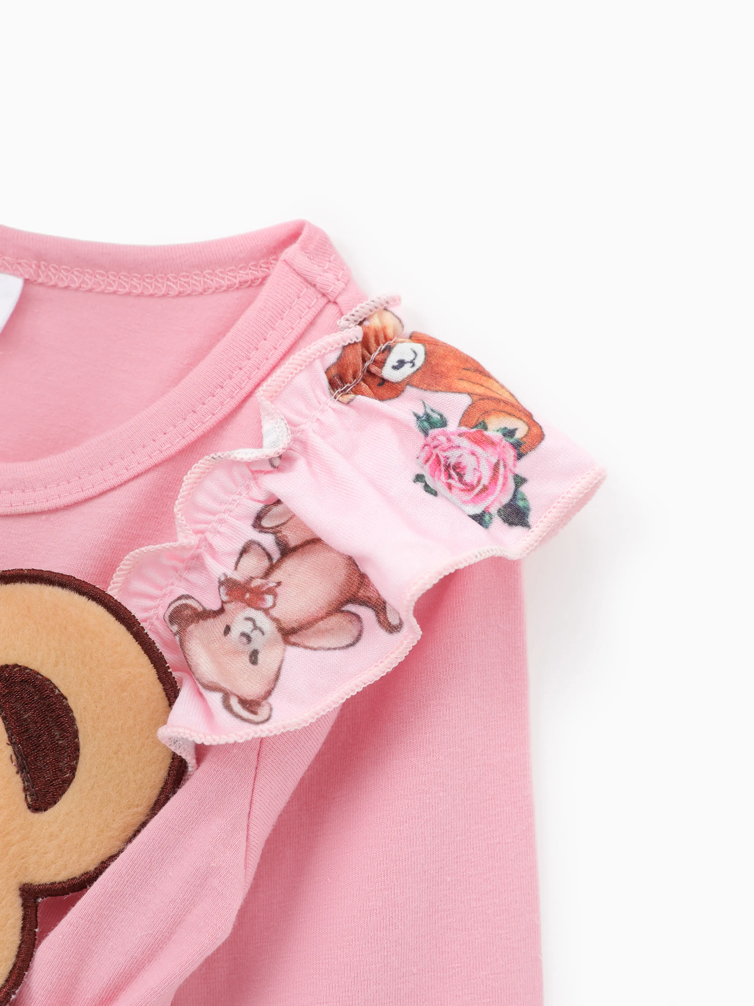 Baby Girl Bear Style Embroidered Floral Jumpsuit Pink - Image 7