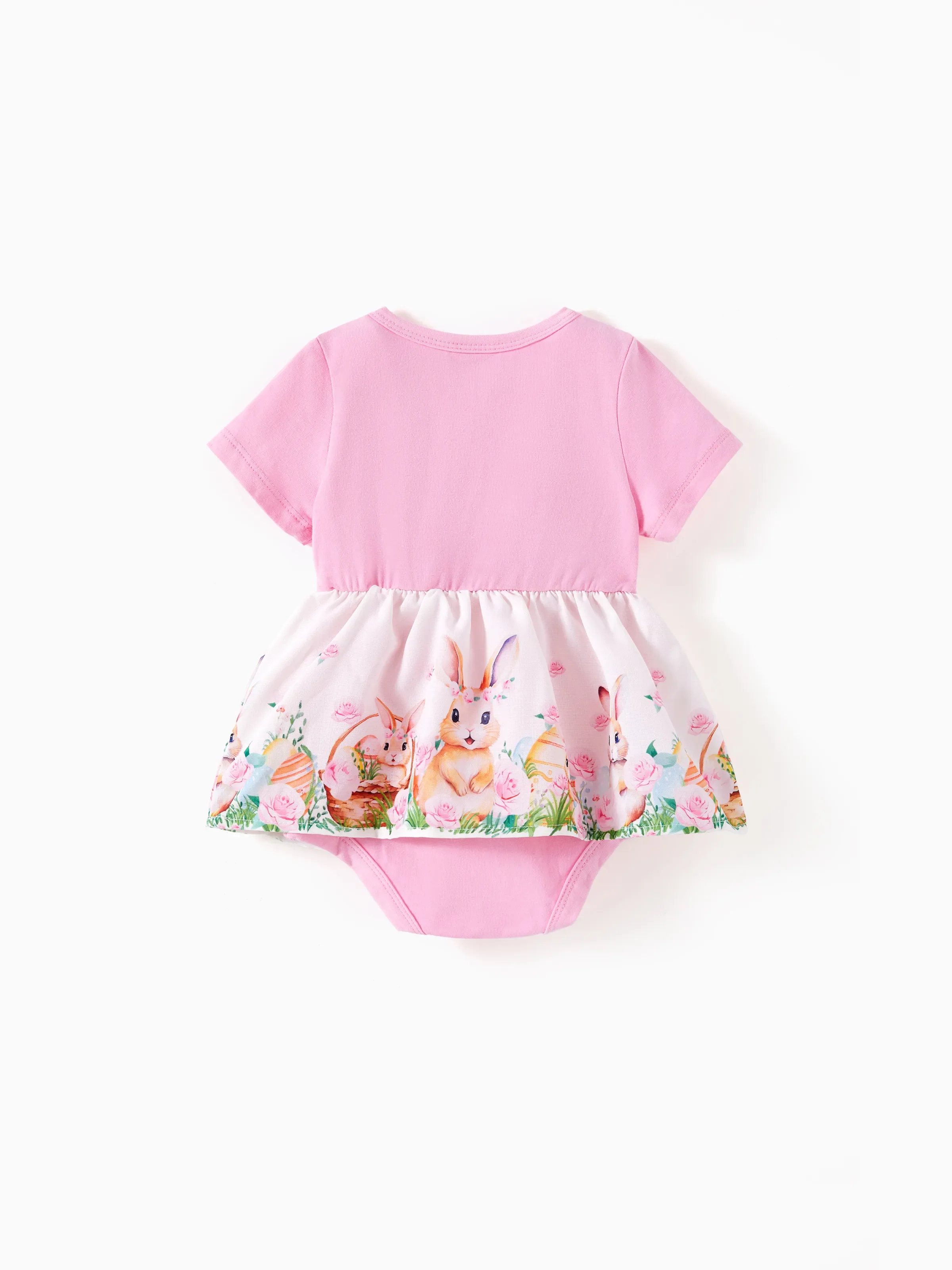 Baby Girl Childlike Animal Print Embroidered Romper Pink - Image 2