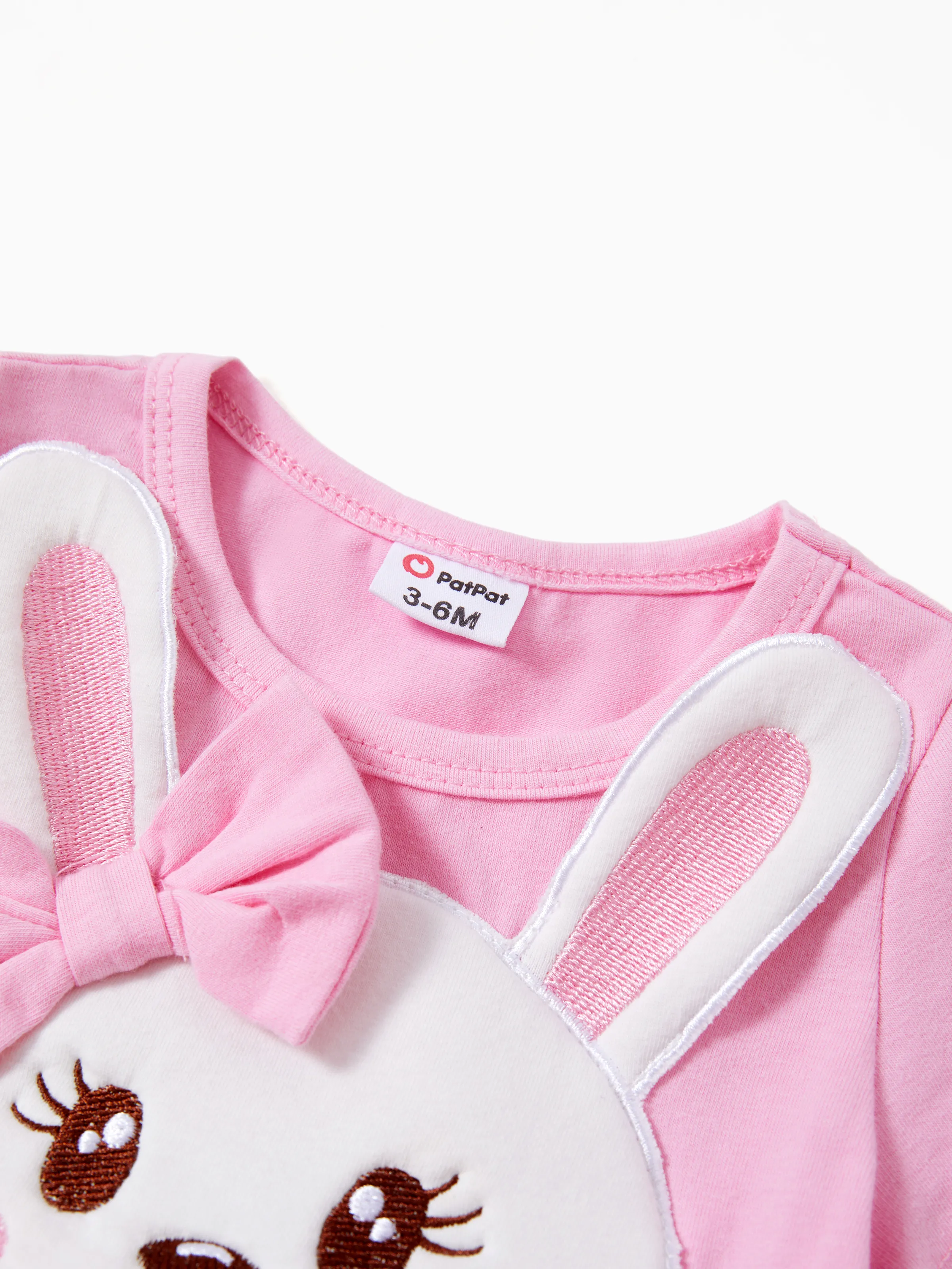Baby Girl Childlike Animal Print Embroidered Romper Pink - Image 3
