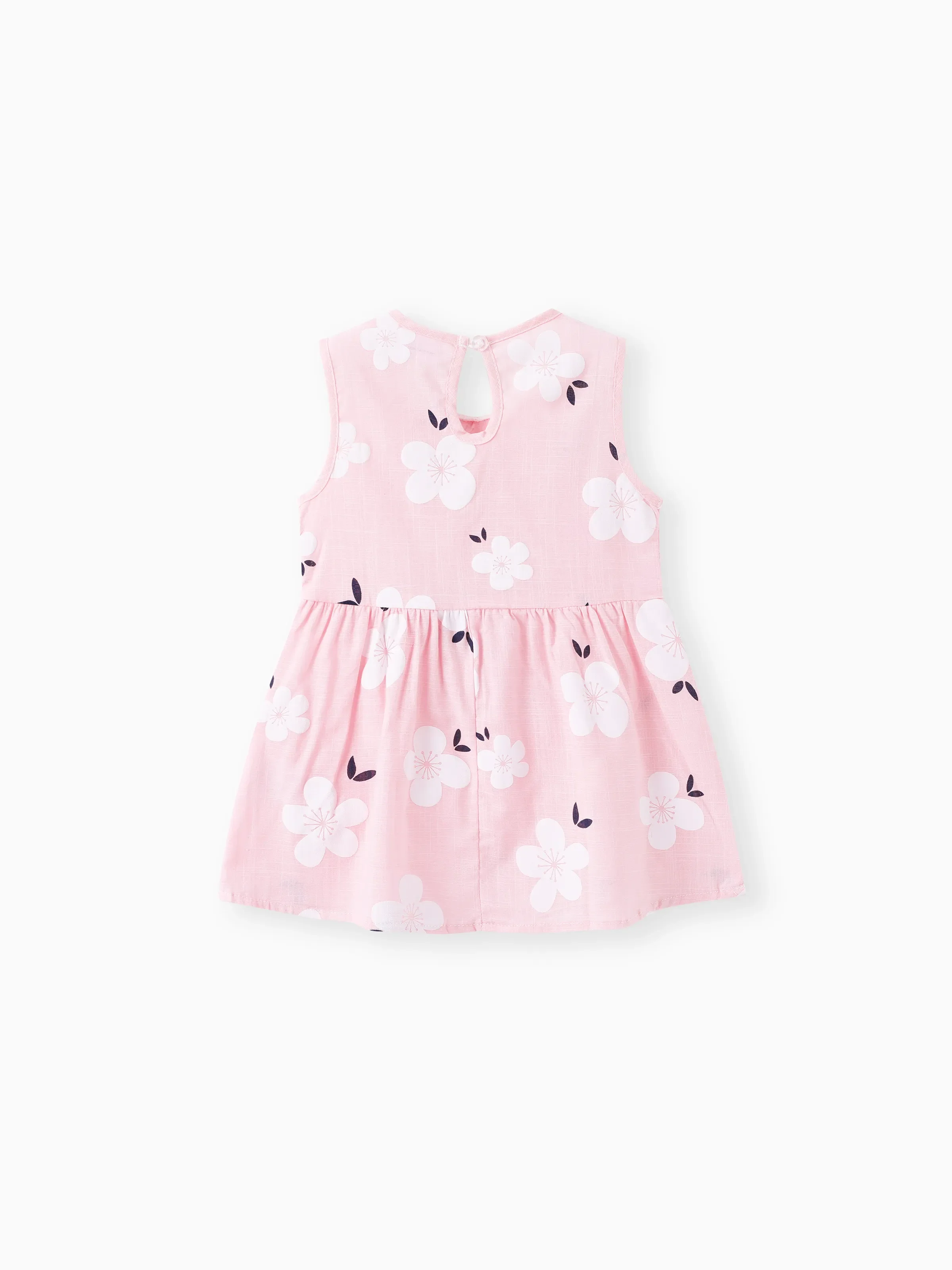 Baby Girl Clothing 100% Cotton Peter Pan Collar Floral Print Tank Dress Light Pink - Image 3