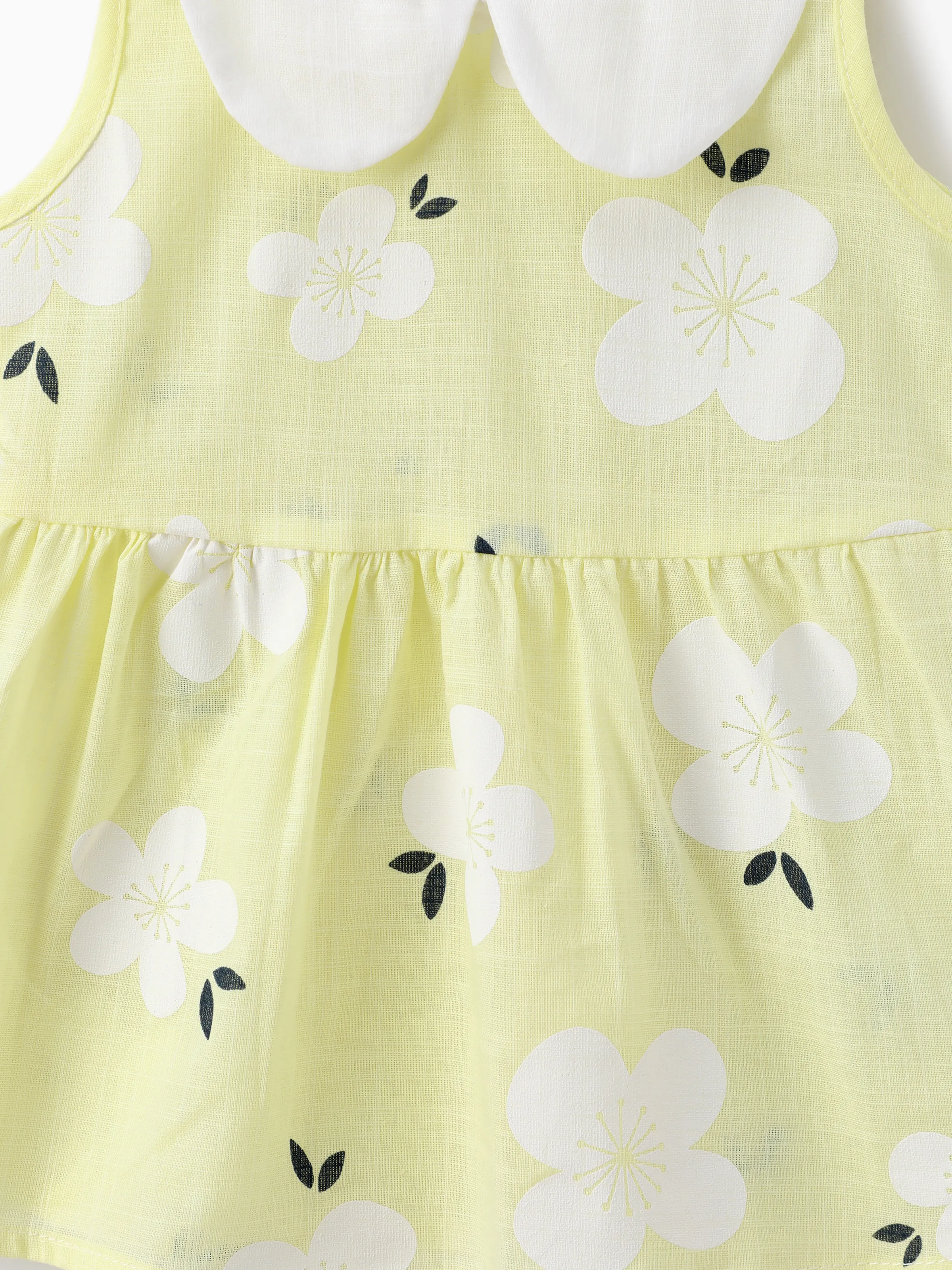 Baby Girl Clothing 100% Cotton Peter Pan Collar Floral Print Tank Dress Yellow - Image 2
