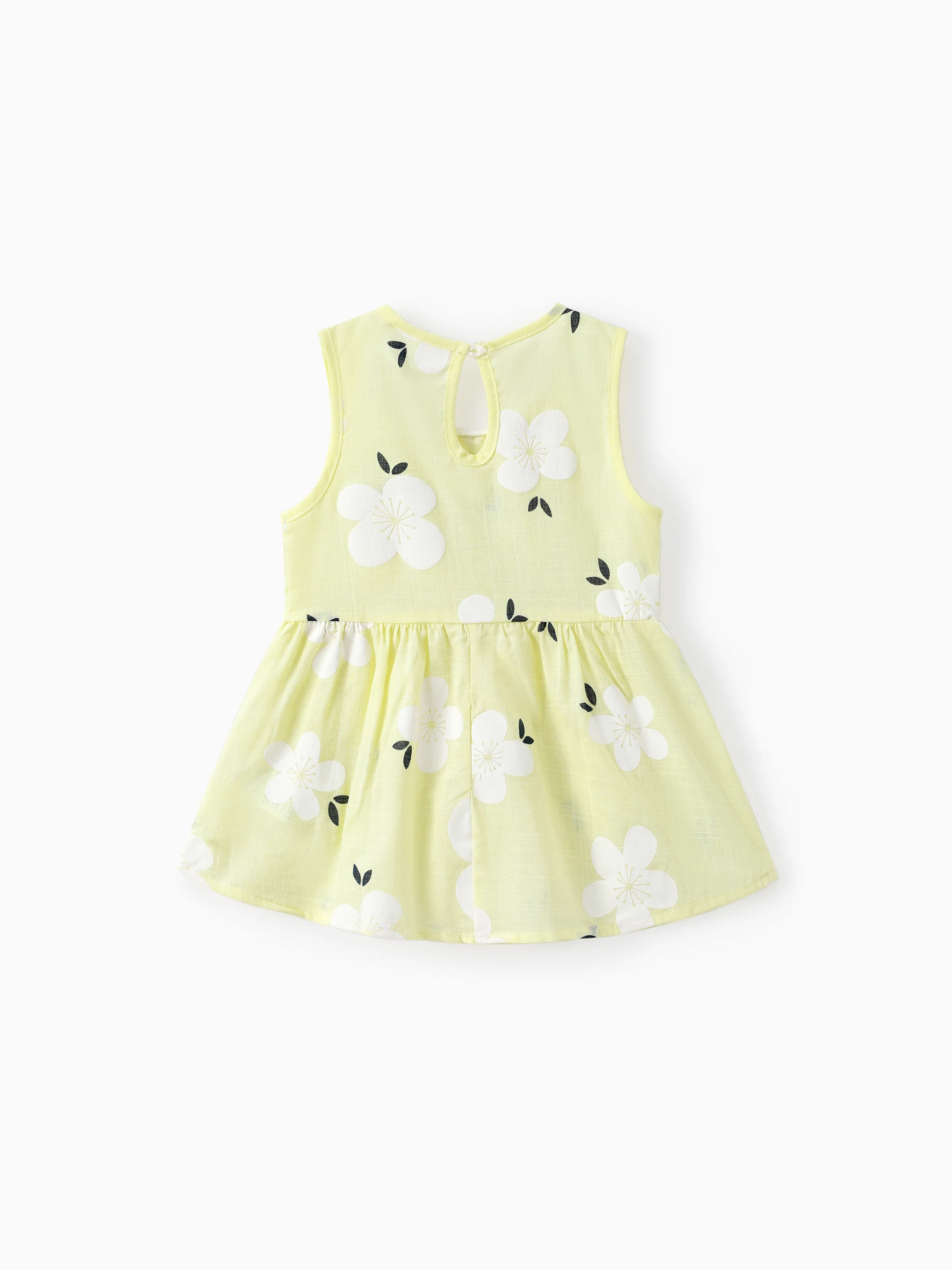 Baby Girl Clothing 100% Cotton Peter Pan Collar Floral Print Tank Dress Yellow - Image 3