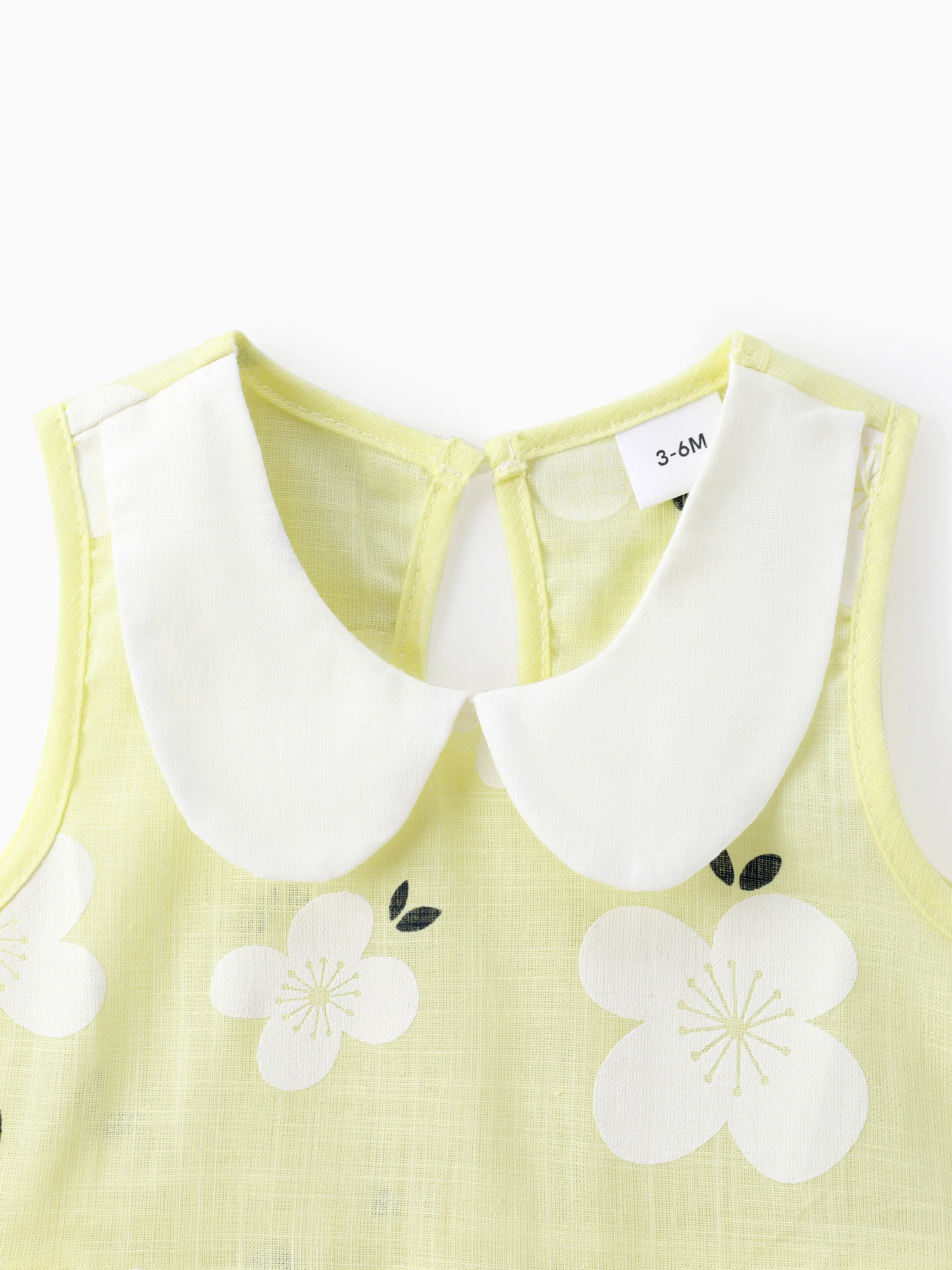 Baby Girl Clothing 100% Cotton Peter Pan Collar Floral Print Tank Dress Yellow - Image 4