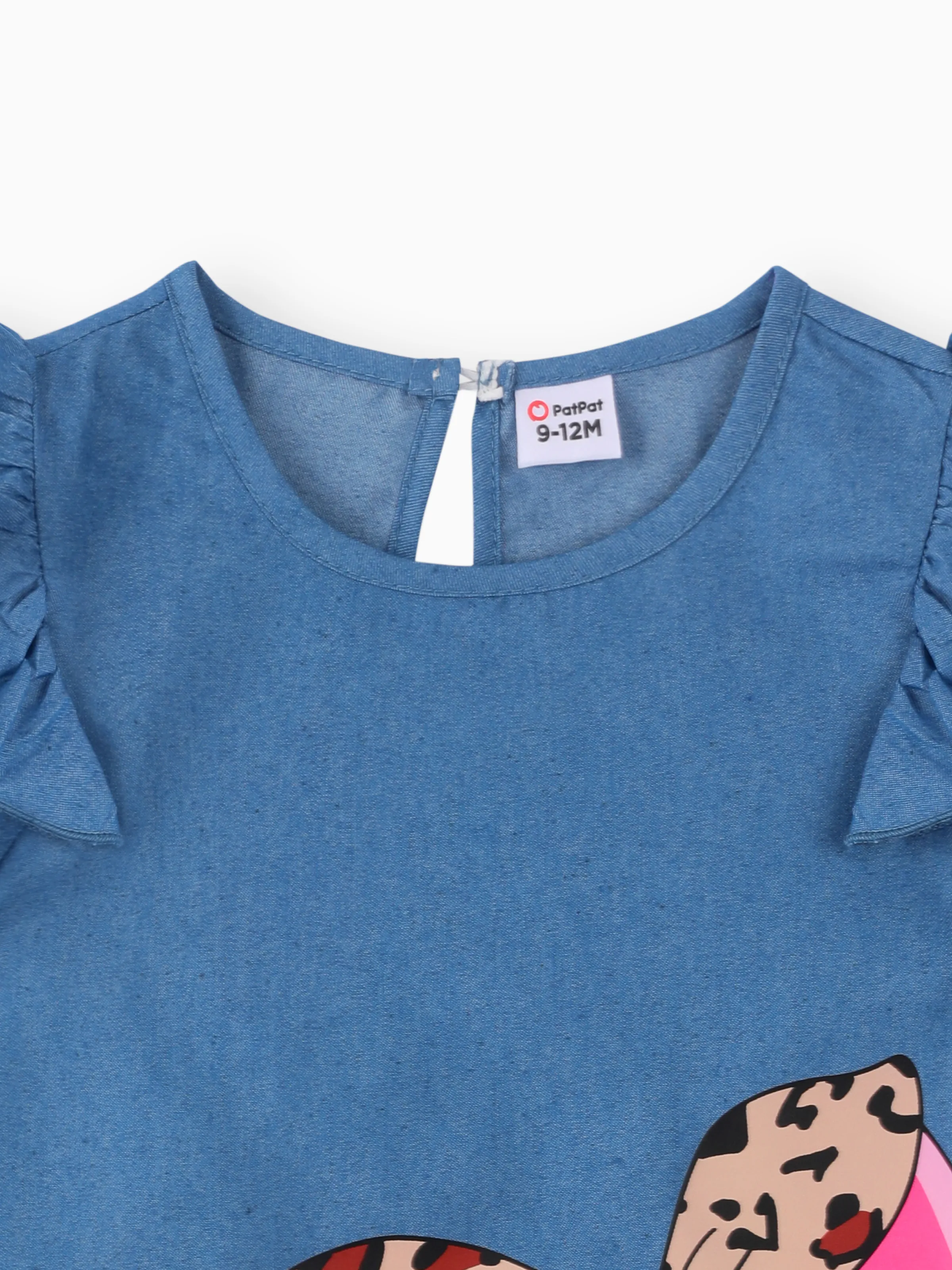 Baby Girl Cute Cat Print Ruffled Short-sleeve Dress Blue - Image 4