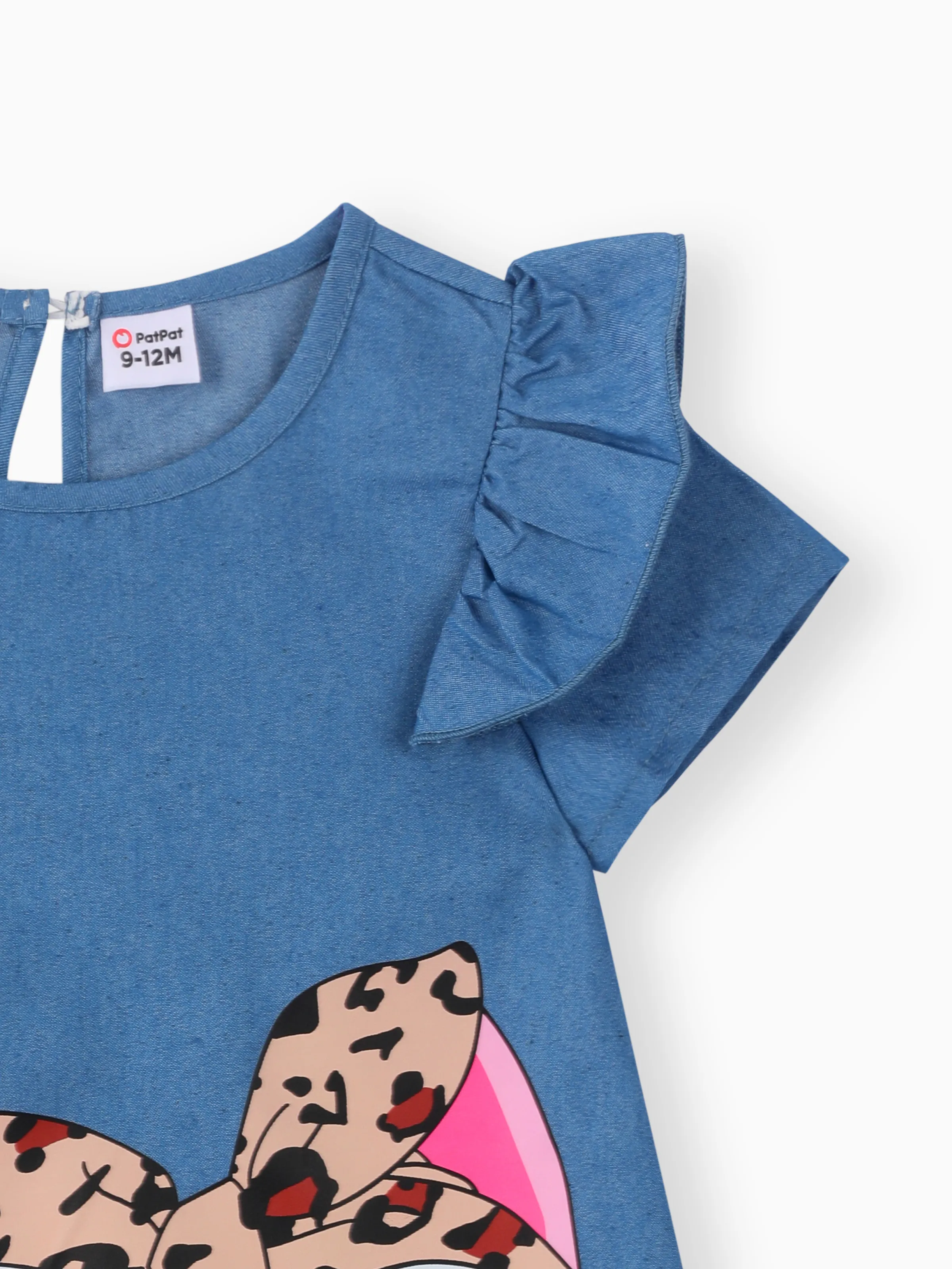 Baby Girl Cute Cat Print Ruffled Short-sleeve Dress Blue - Image 5