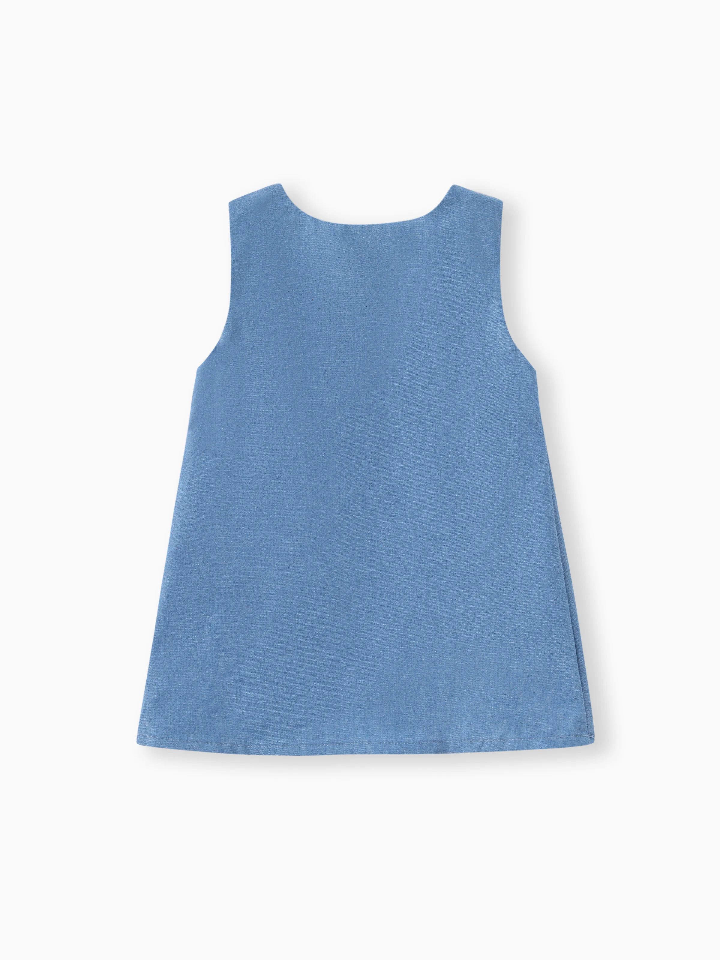 Baby Girl Giraffe Bowknot Solid Blue Denim Tank Dress Sky blue - Image 6