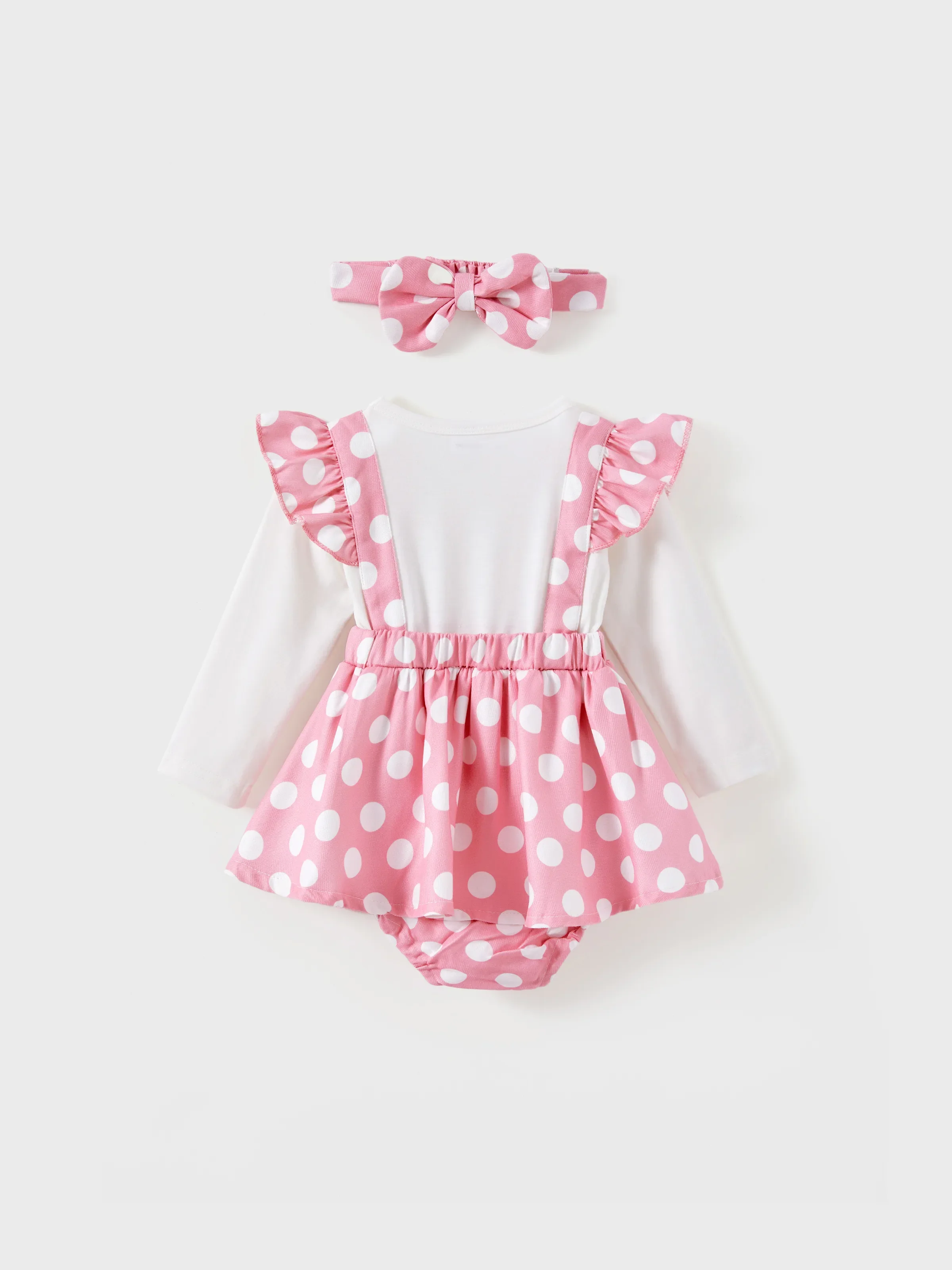 Baby Girl Rabbit Pattern Ruffle Long Sleeve Romper Pink - Image 4