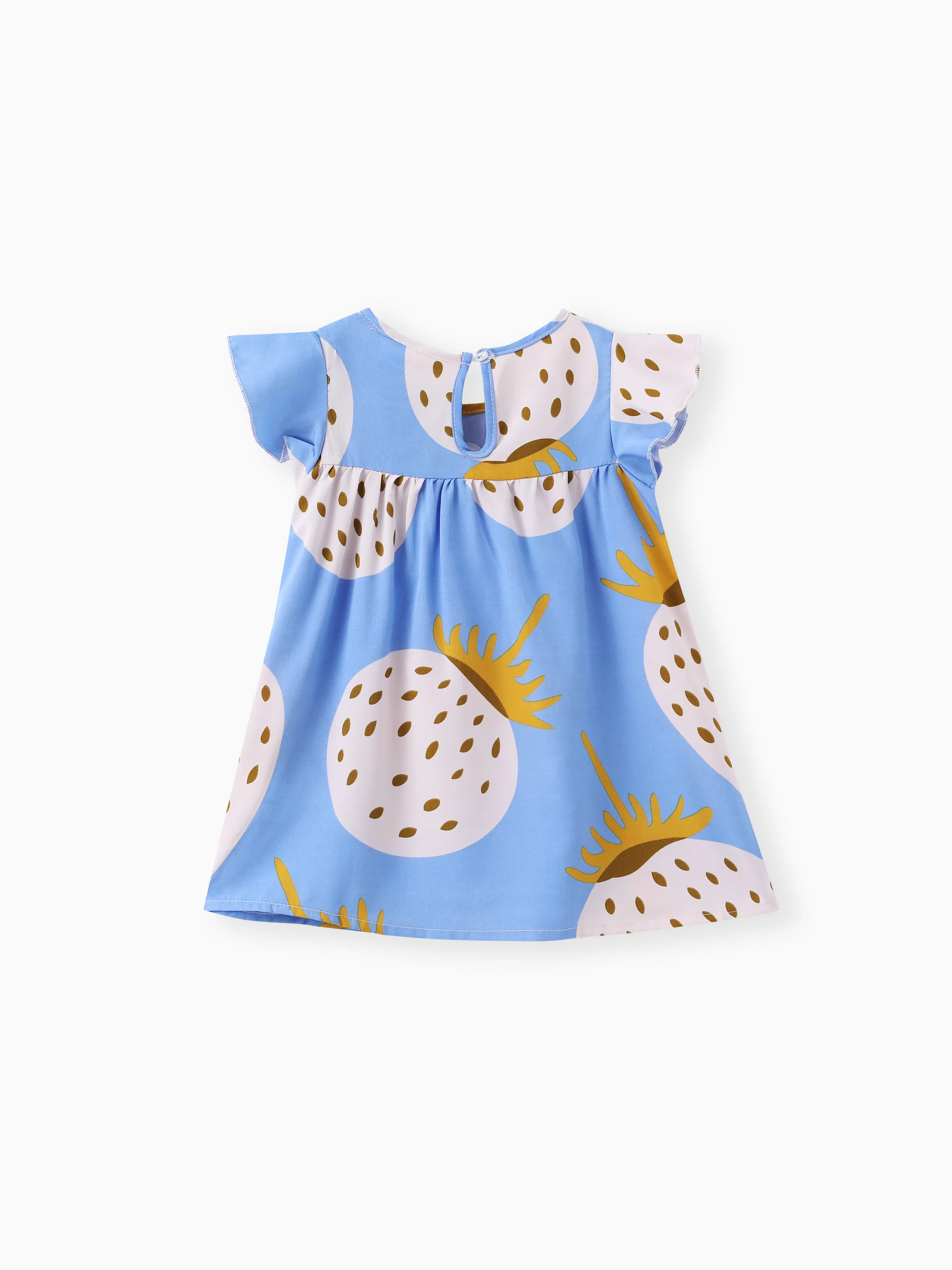 Baby Girl Strawberry Print Flutter-sleeve Dress Blue - Image 2