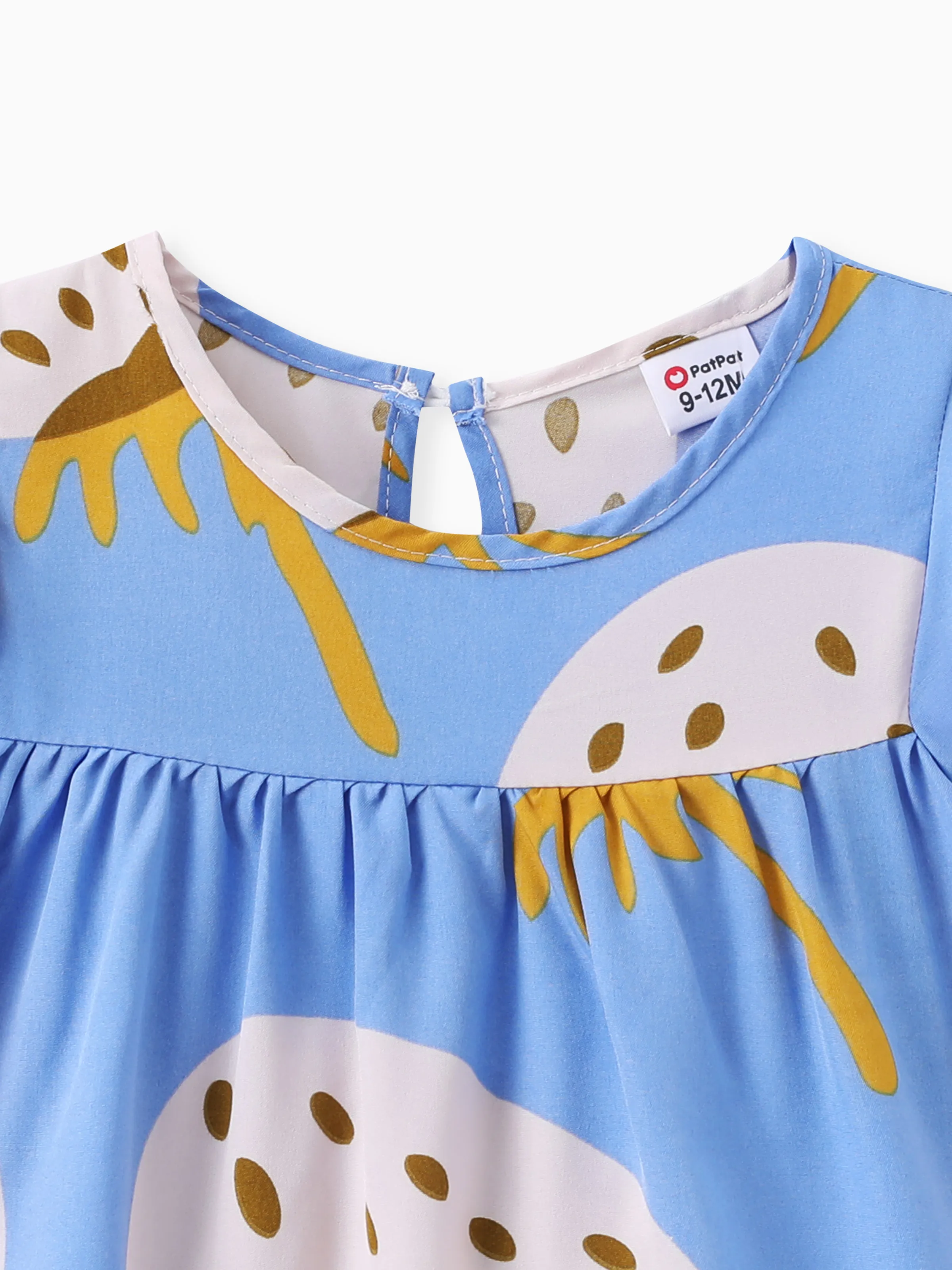 Baby Girl Strawberry Print Flutter-sleeve Dress Blue - Image 3