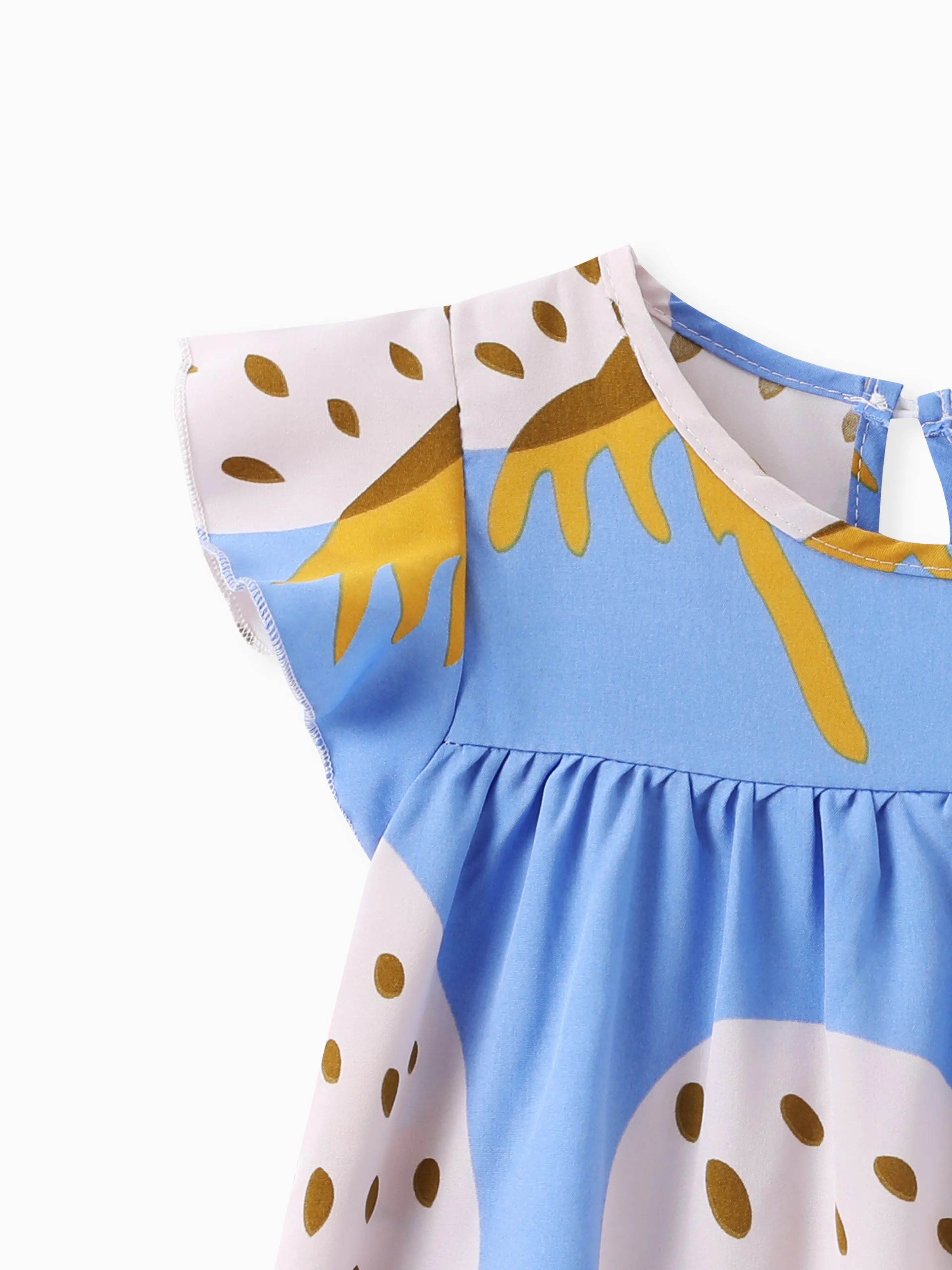 Baby Girl Strawberry Print Flutter-sleeve Dress Blue - Image 4