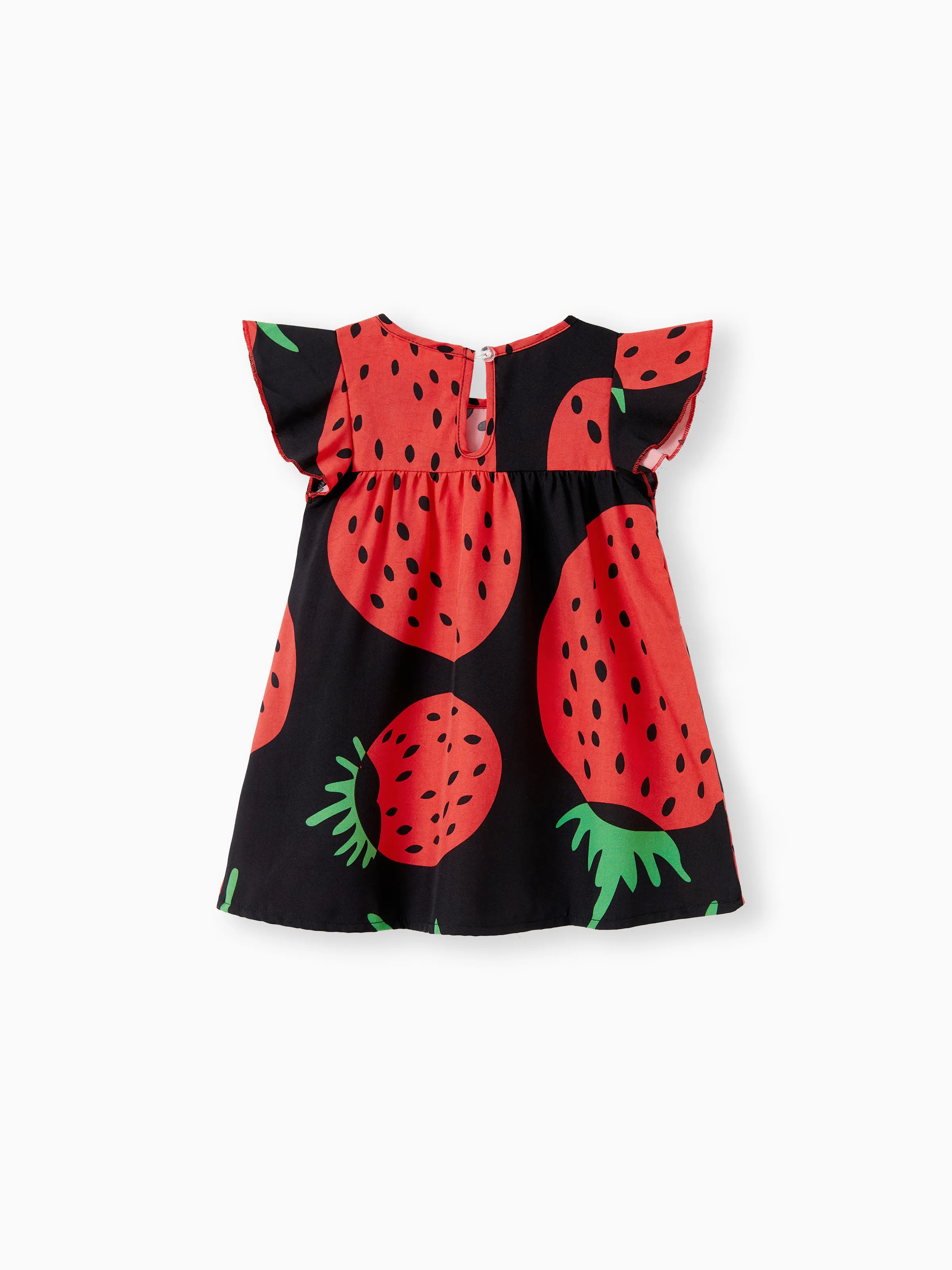 Baby Girl Strawberry Print Flutter-sleeve Dress Red - Image 2