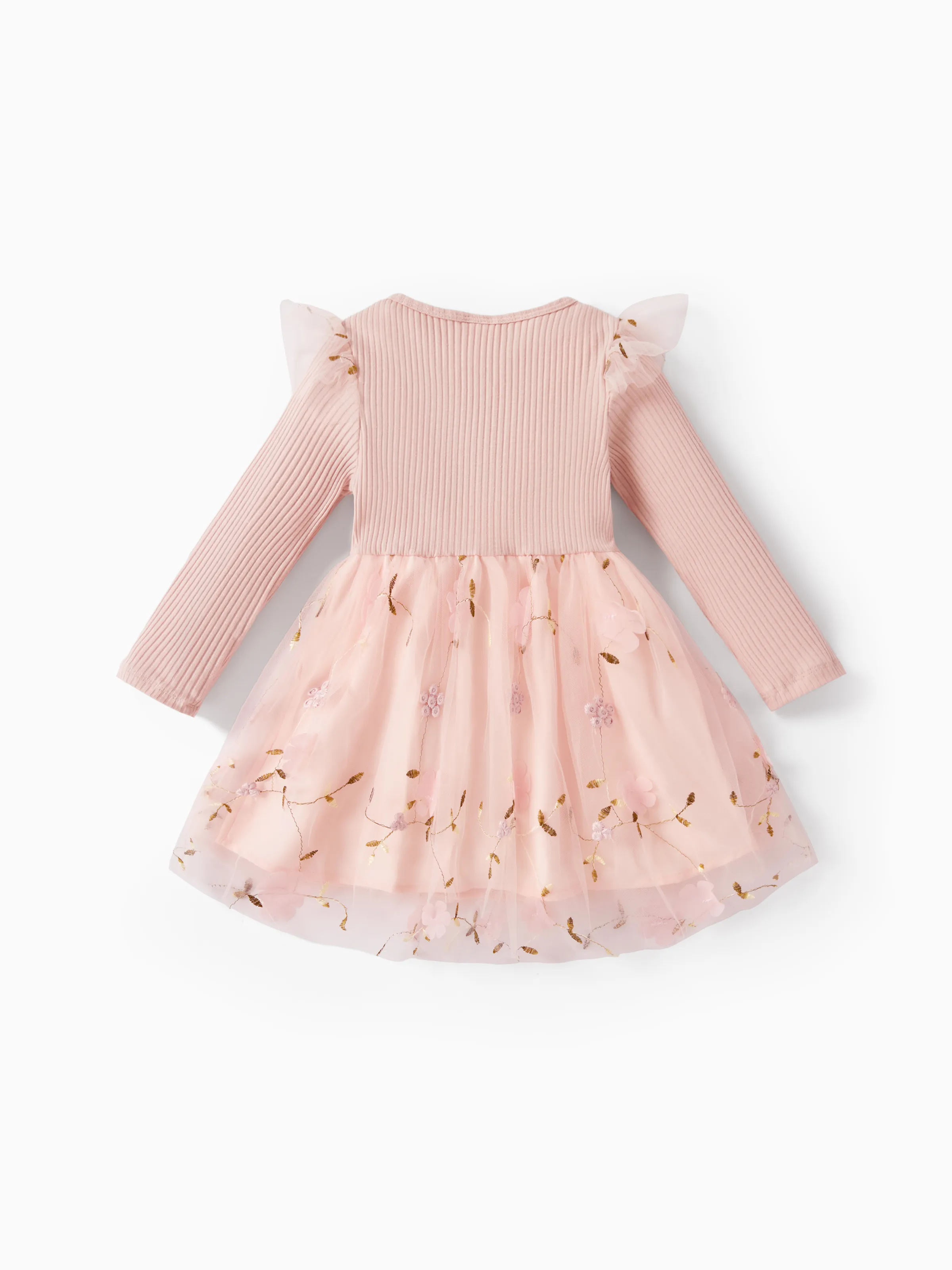 Baby Girl Sweet 3D Flower Mesh Dress Light Pink - Image 2