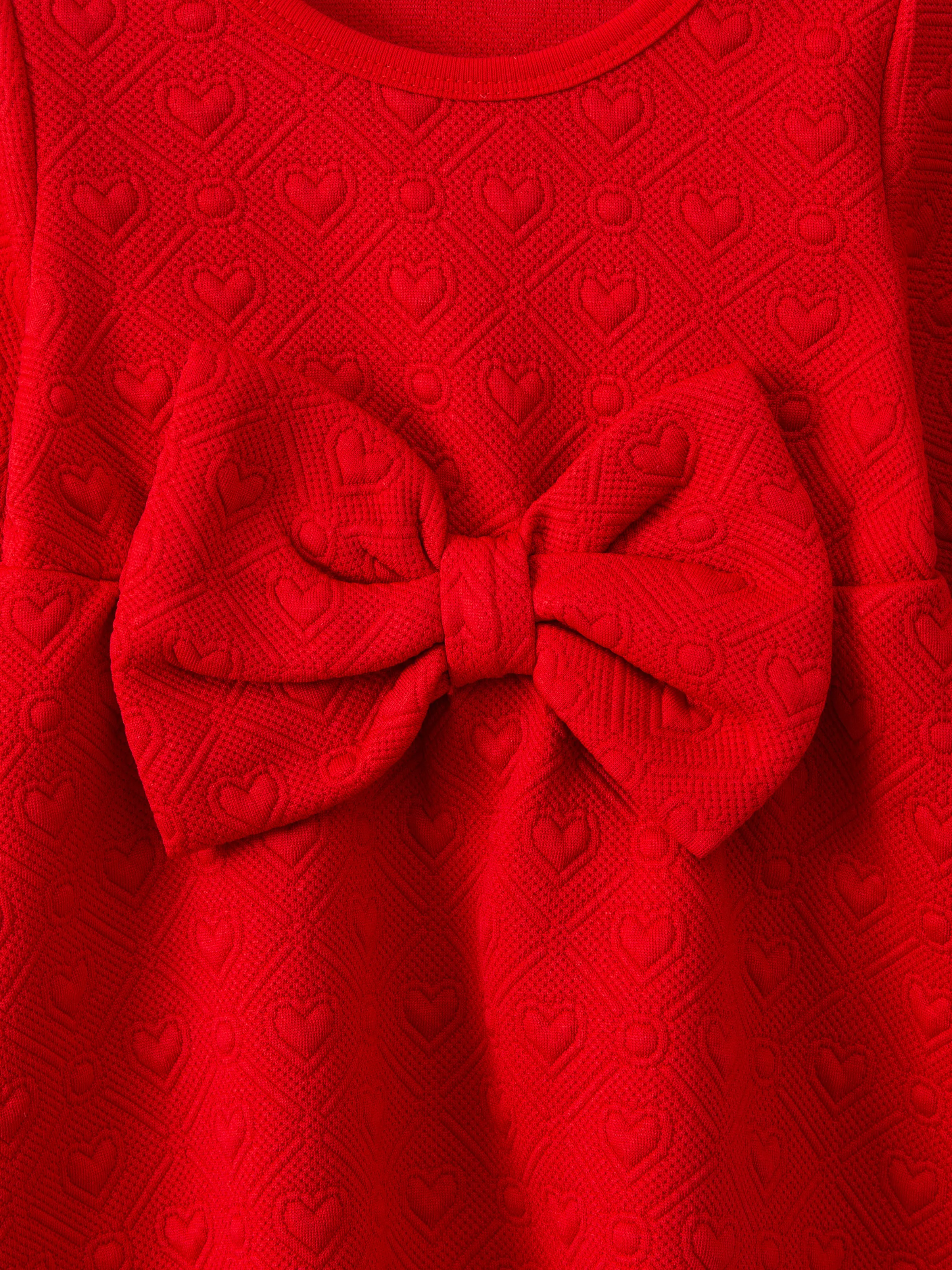 Baby Girl Sweet Bow Decoration 3D Long Sleeve Dress Red - Image 4