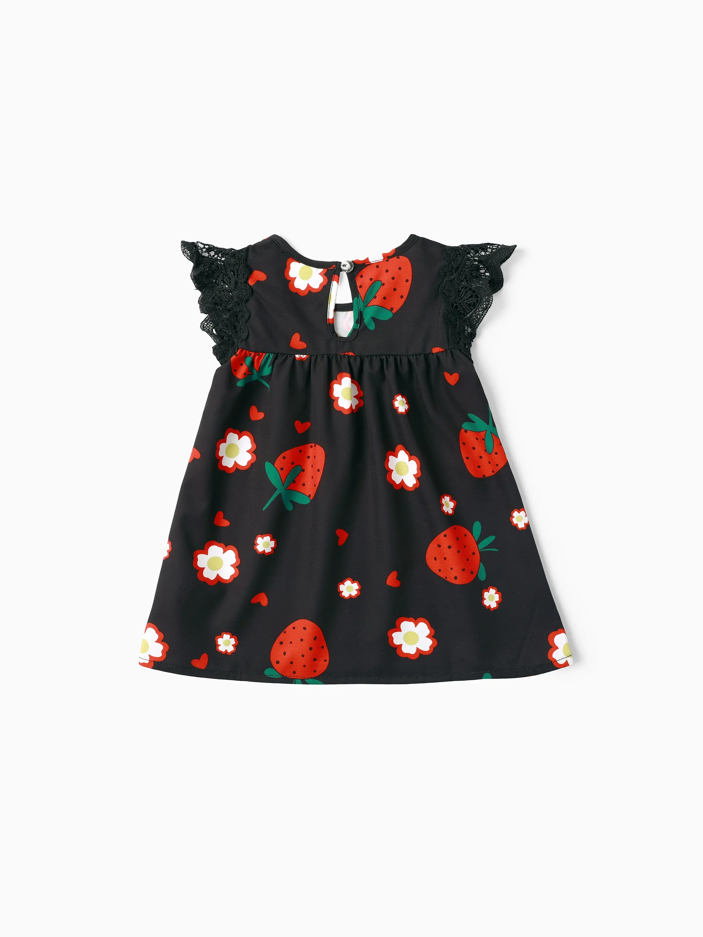 Baby Girl Sweet Strawberry Lace Dress Black - Image 3