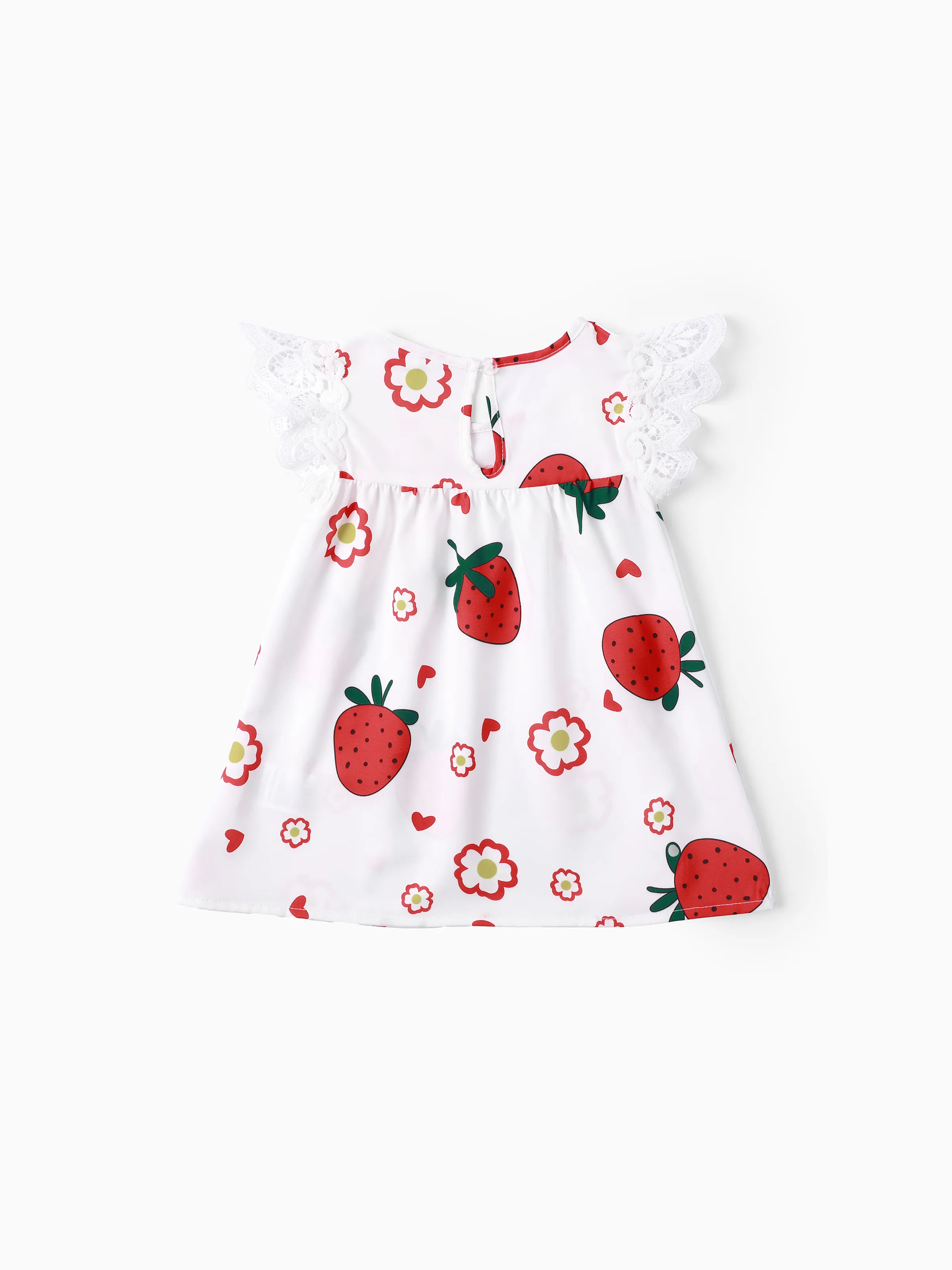 Baby Girl Sweet Strawberry Lace Dress White - Image 2