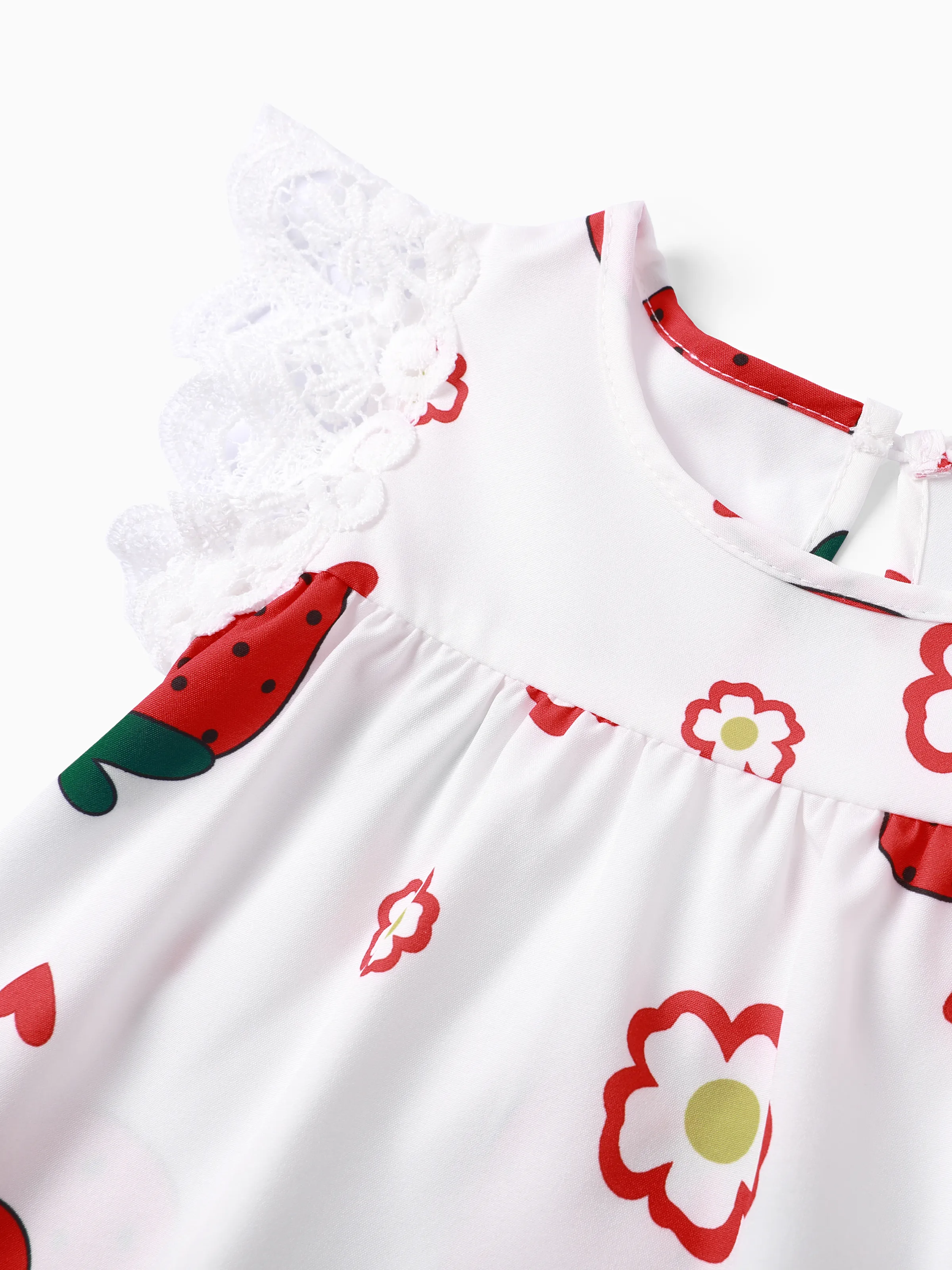 Baby Girl Sweet Strawberry Lace Dress White - Image 3