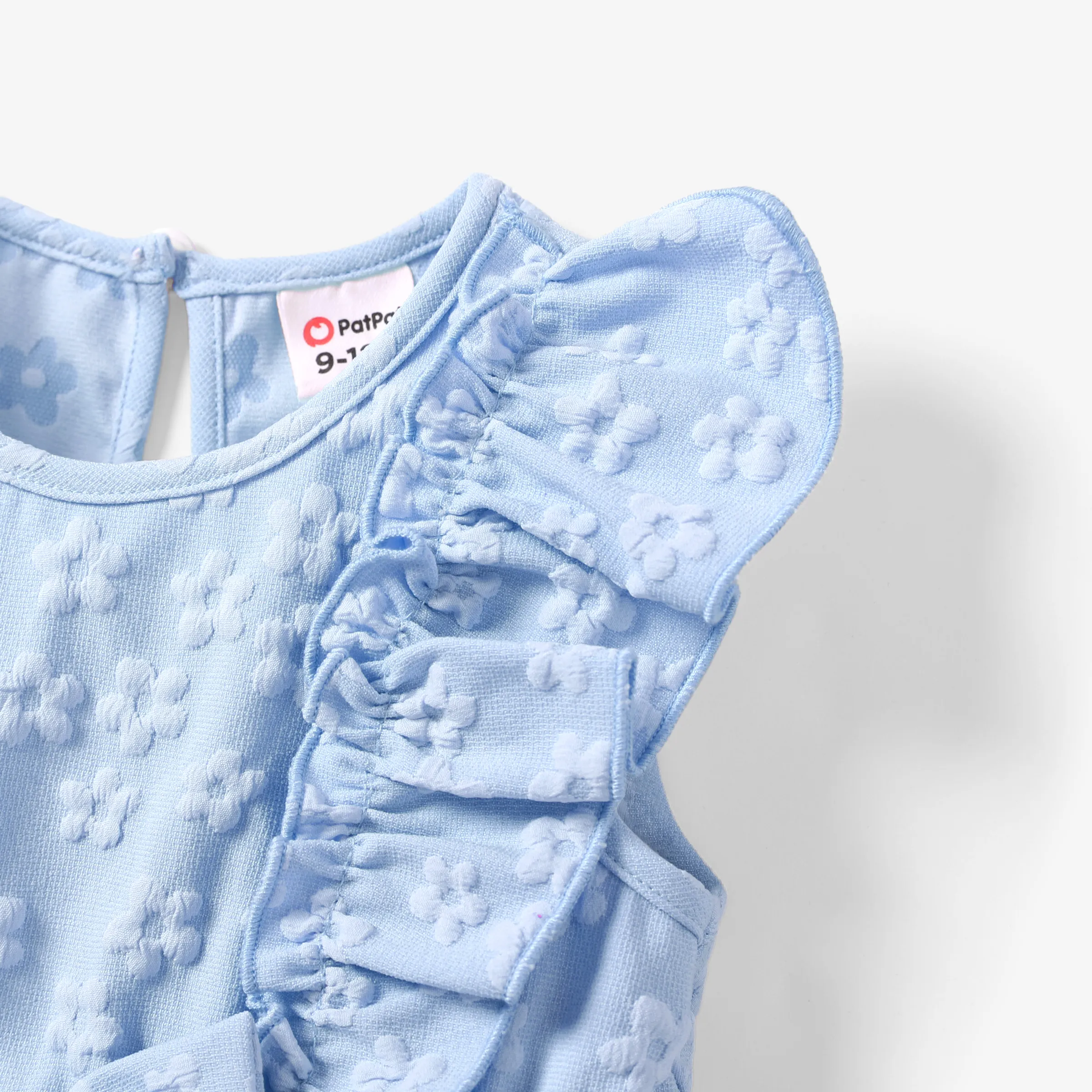 Baby Girl Sweet Textured Bowknot Flutter-sleeve Dress Blue - Image 3