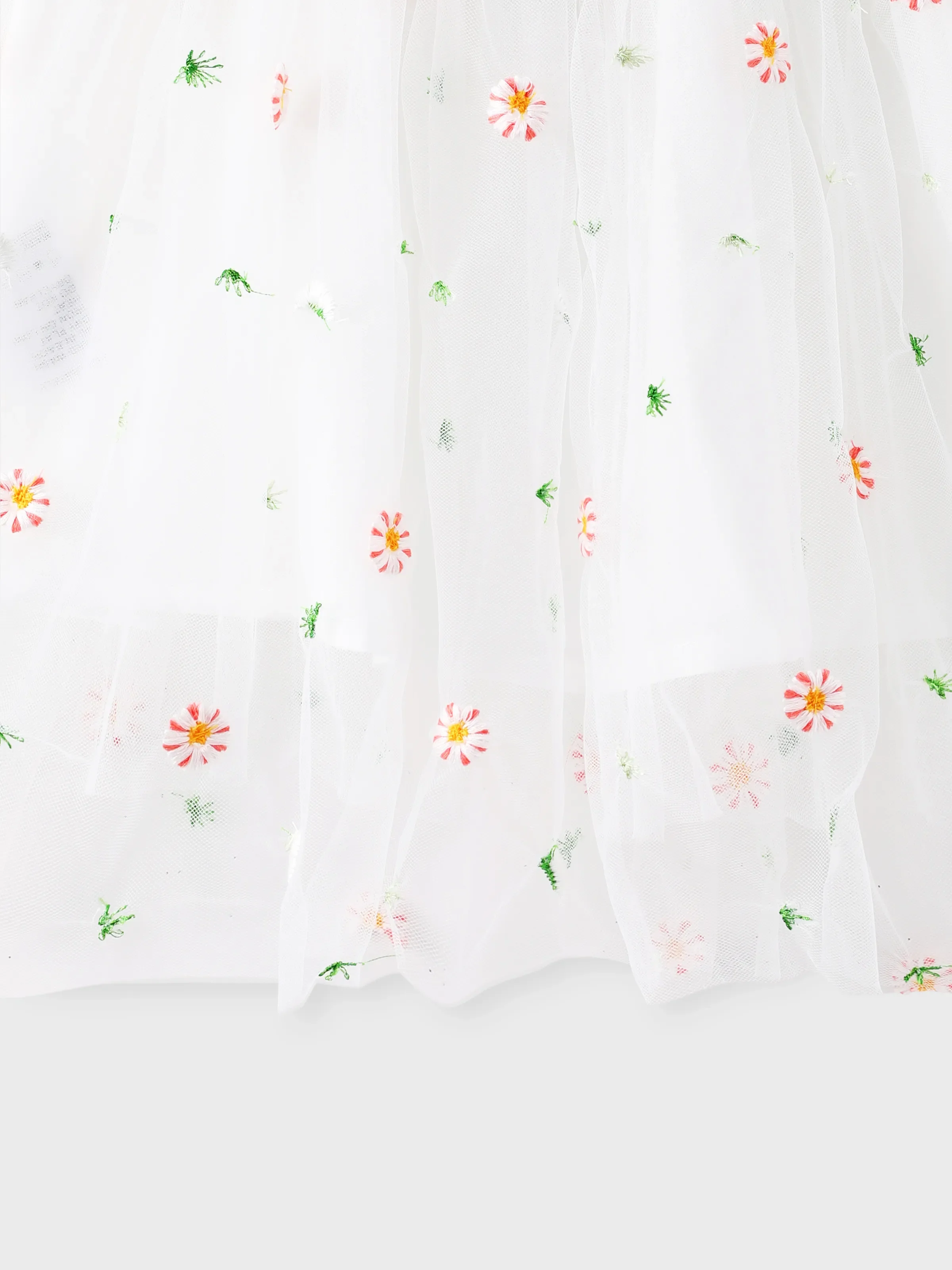 Baby Girl White Ribbed Long-sleeve Splicing Floral Embroidered Mesh Fairy Dress White - Image 9