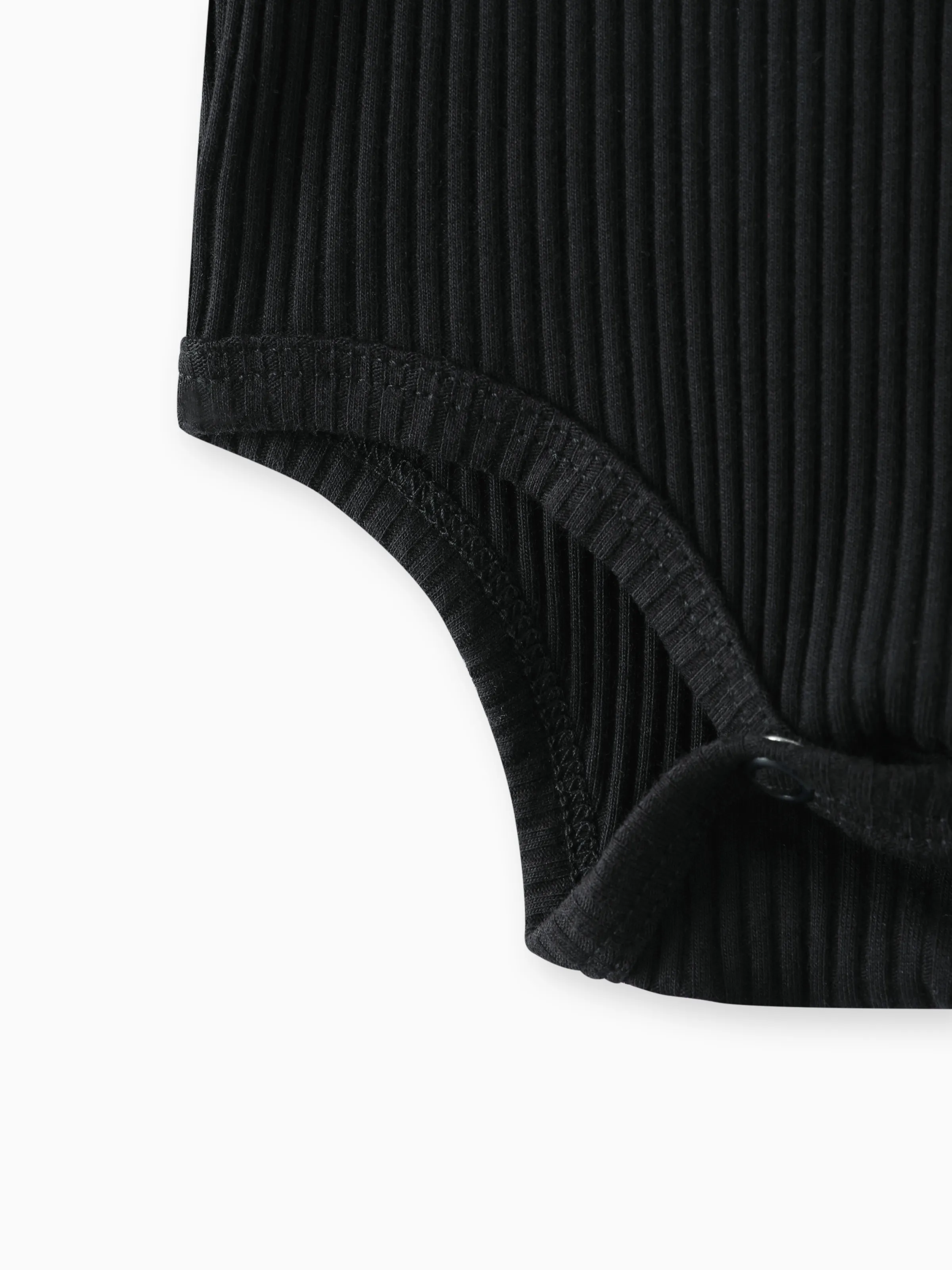 Baby Girl/Boy Cotton Button Design Solid Color Ribbed Long-sleeve Rompers Black - Image 6