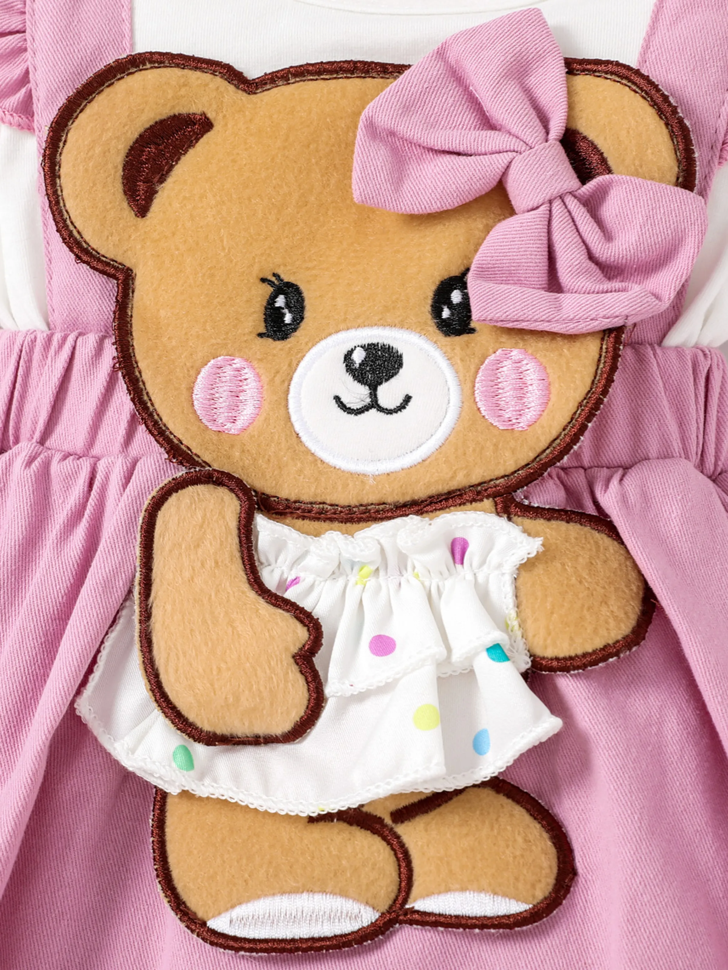 Baby Girl Clothes Bear Style Embroidered Romper with Headband Pink - Image 4