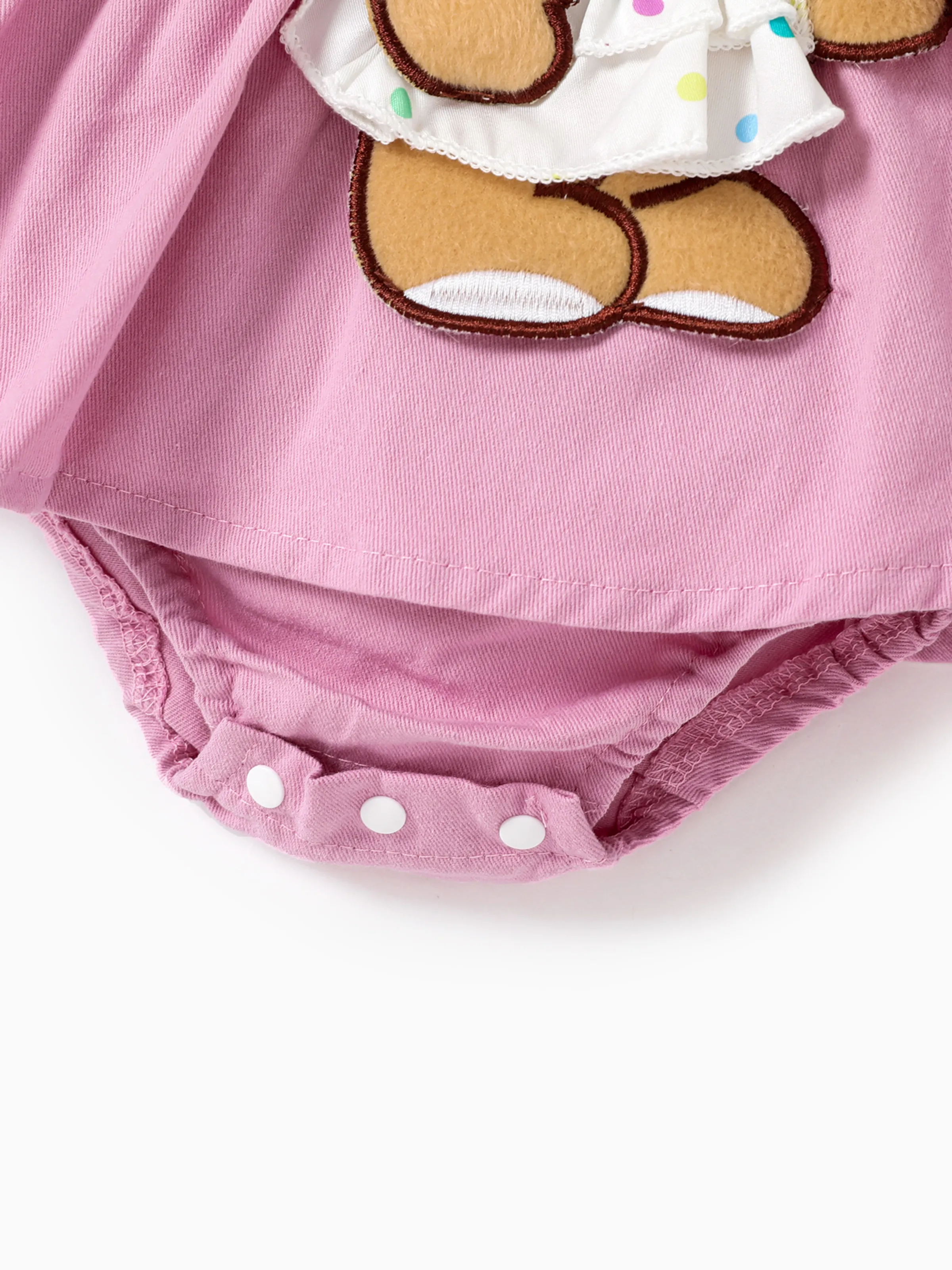 Baby Girl Clothes Bear Style Embroidered Romper with Headband Pink - Image 6