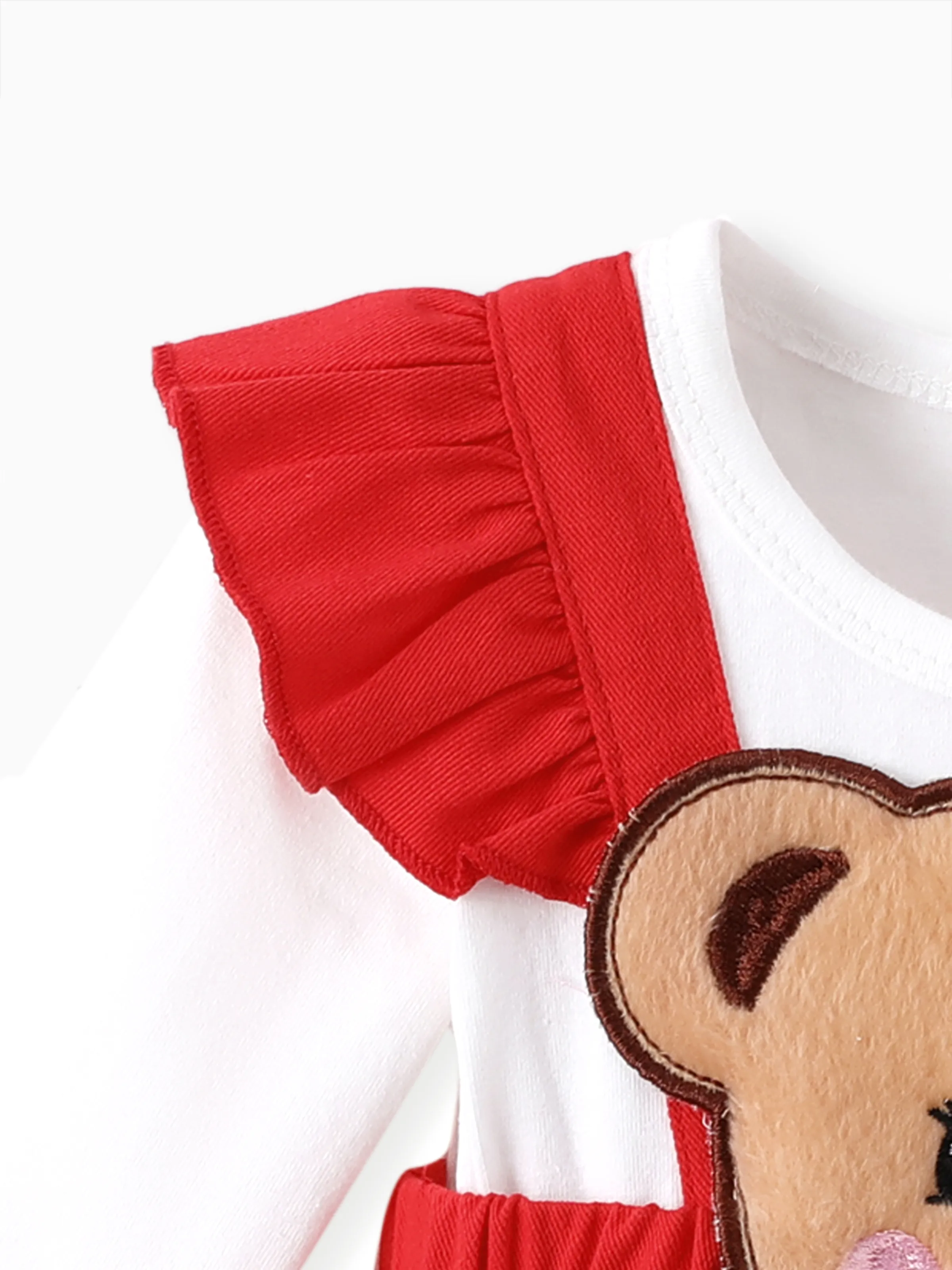 Baby Girl Clothes Bear Style Embroidered Romper with Headband Red - Image 5