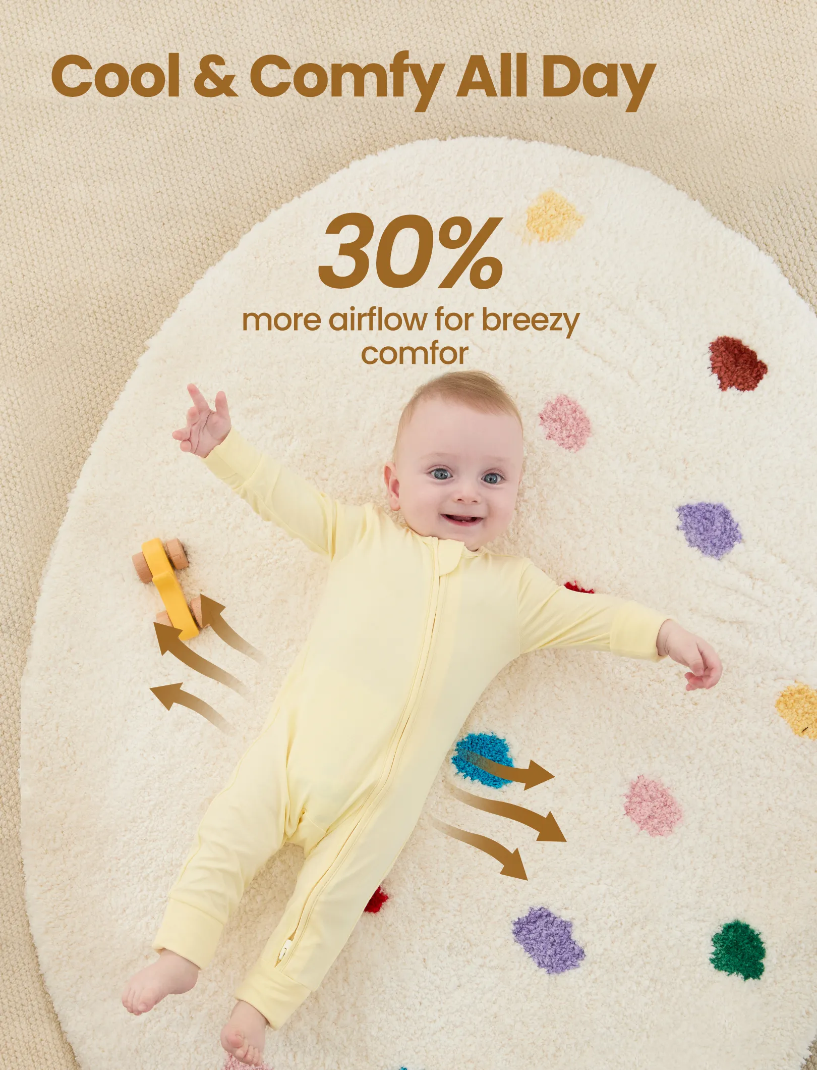 Bamboo 2-Pack Footies Baby Boy / Girl 2-Way Zipper Anti Slip Long Sleeve Rompers Pale Yellow - Image 3