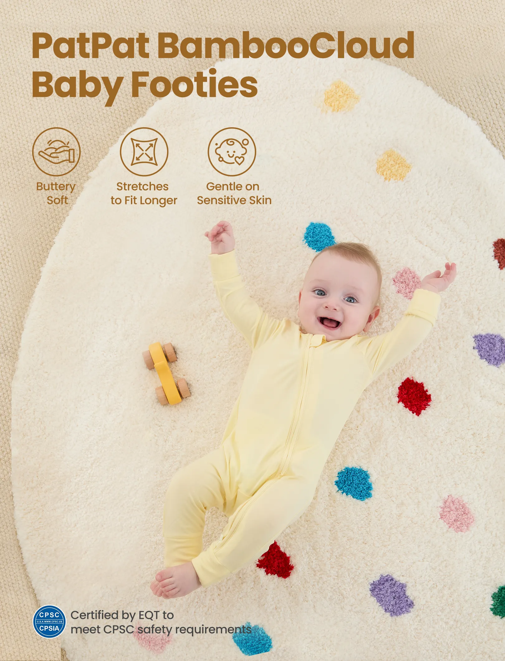 Bamboo 2-Pack Footies Baby Boy / Girl 2-Way Zipper Anti Slip Long Sleeve Rompers Pale Yellow - Image 4