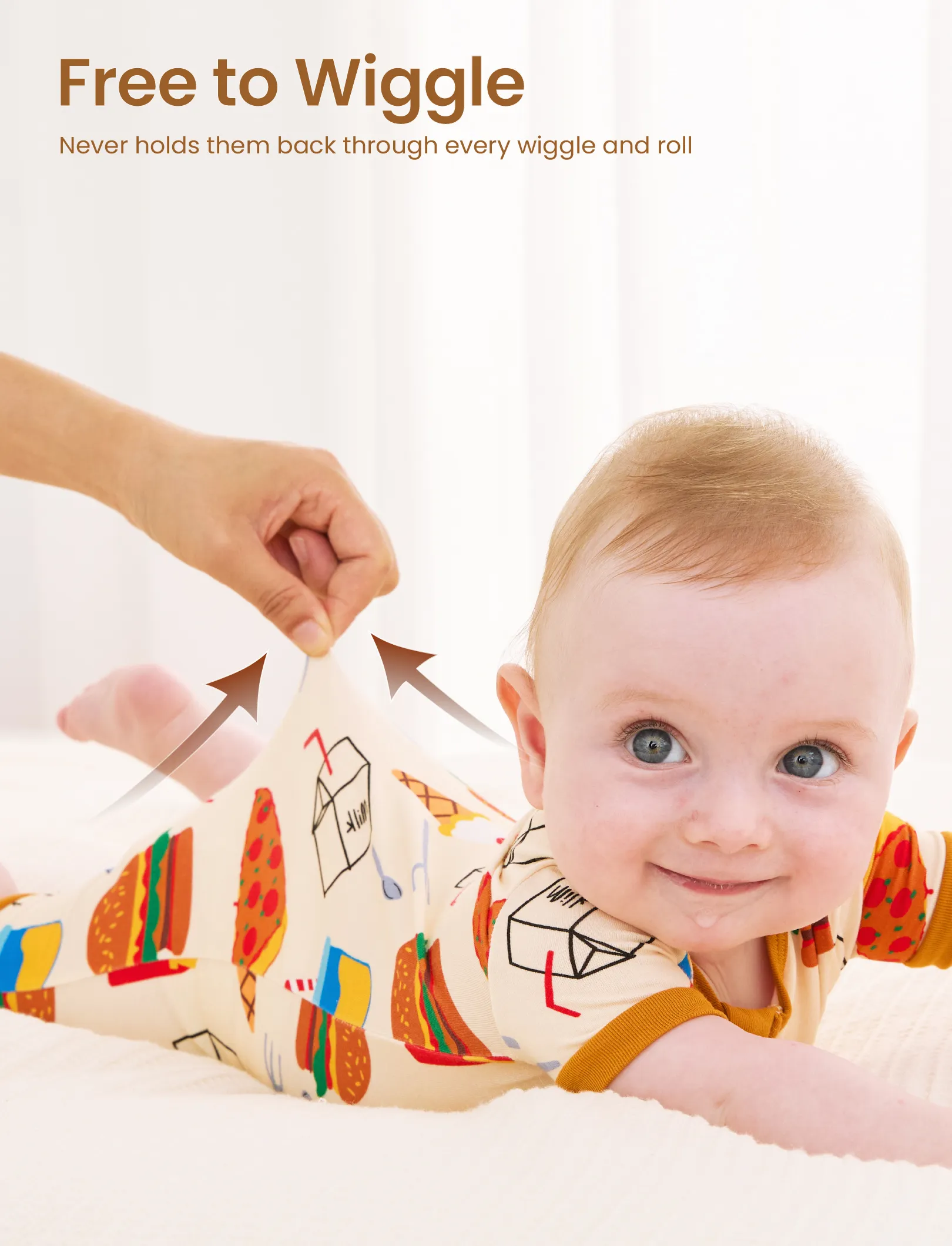 Bamboo Baby Boy / Girl 2-Way Zip Onesies Anti Slip Childlike Food Pattern Bamboo Sleepwear (Snug-Fitting)
 Brown - Image 5