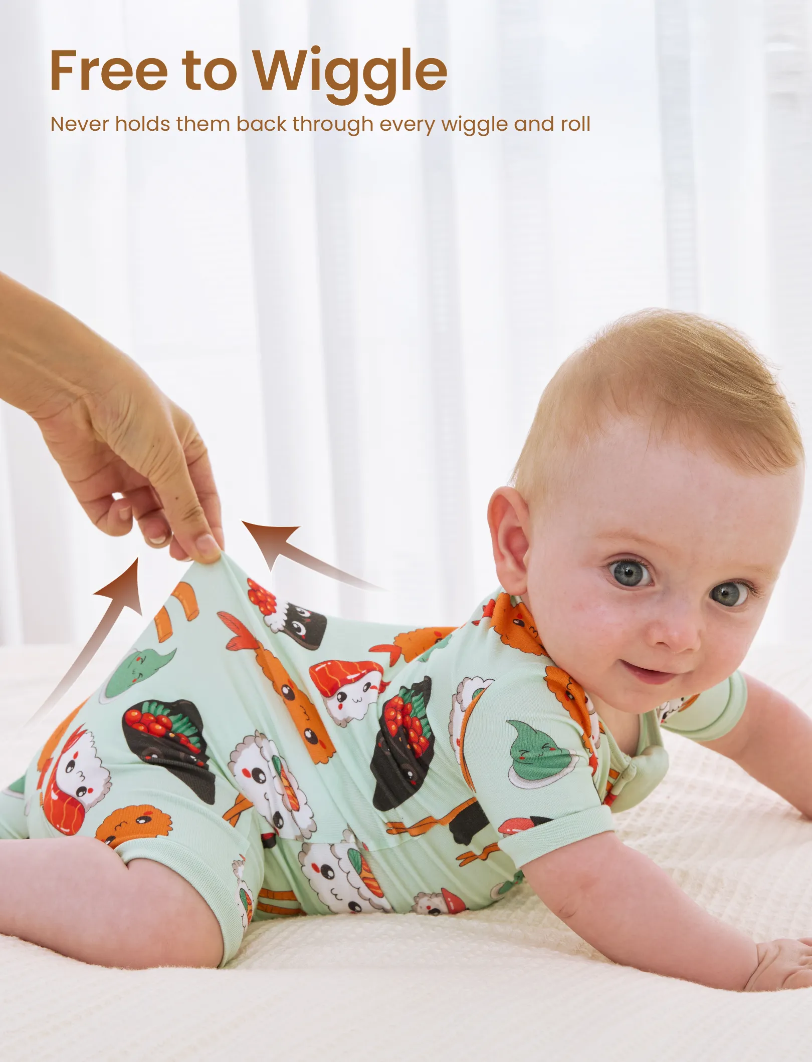 Bamboo Baby Boy / Girl 2-Way Zip Onesies Anti Slip Childlike Food Pattern Bamboo Sleepwear (Snug-Fitting)
 Green - Image 5