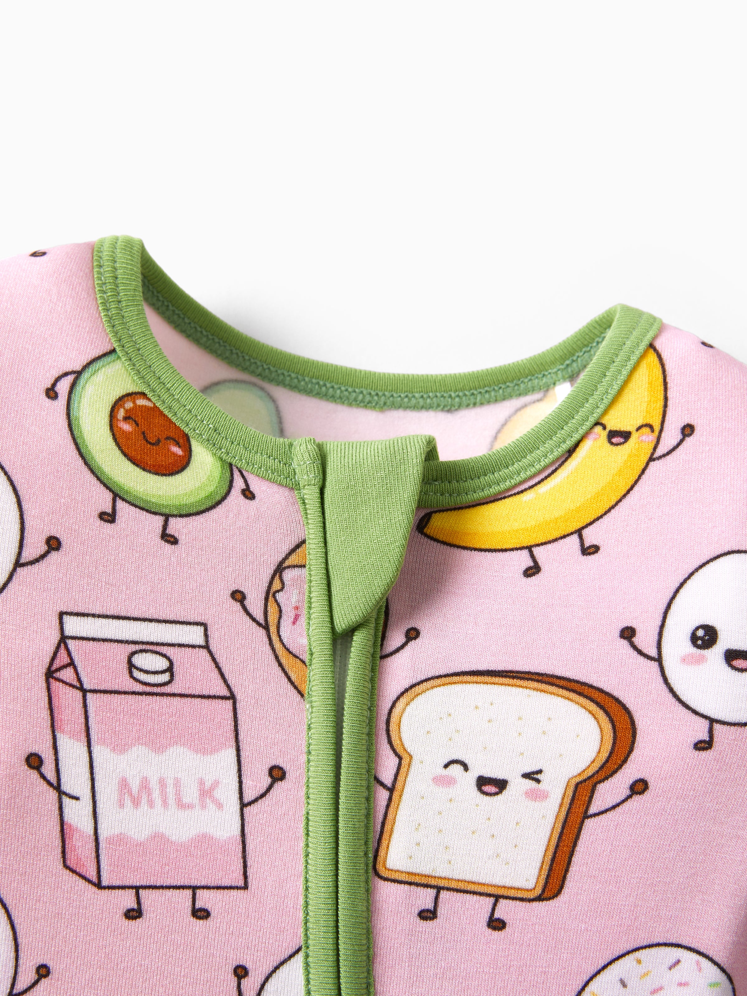 Bamboo Baby Boy /  Girl 2-Way Zip Onesies Anti Slip Childlike Food Pattern Bamboo Sleepwear (Snug-Fitting)
 Light Pink - Image 4