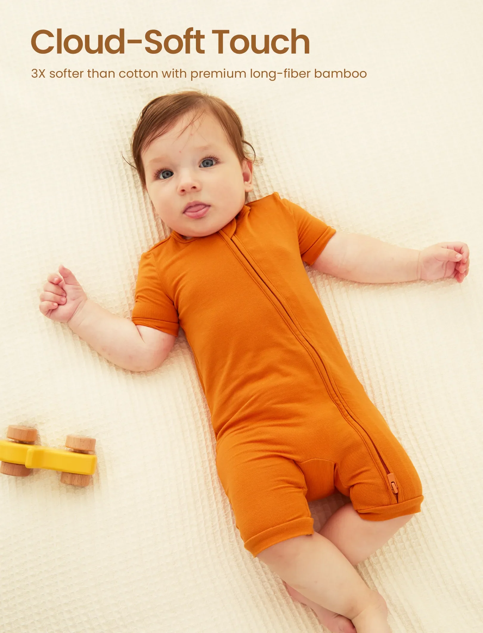 Bamboo Baby Boy / Girl 2-Way Zip Onesies Anti Slip Childlike Food Pattern Bamboo Sleepwear (Snug-Fitting)
 Orange - Image 4