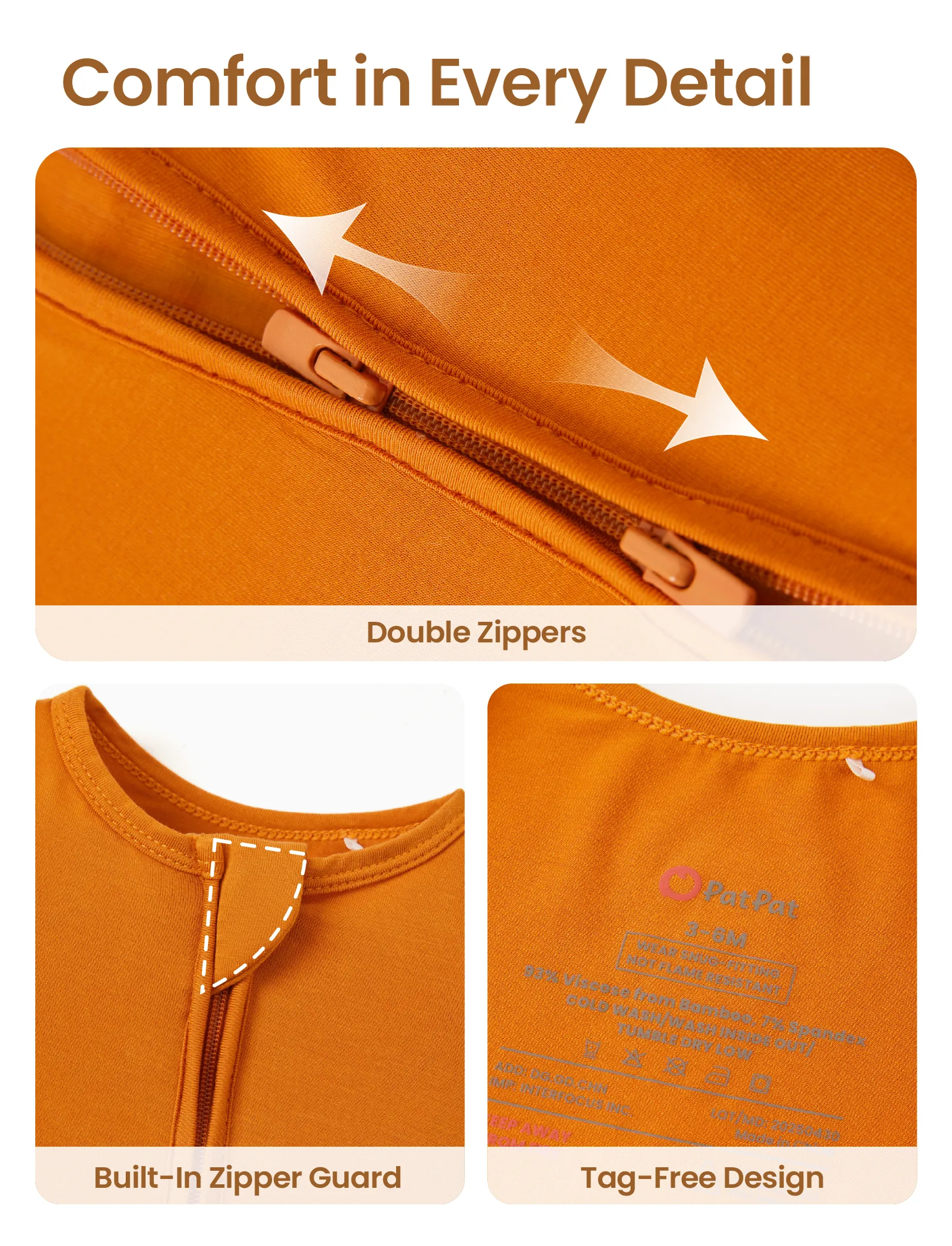 Bamboo Baby Boy / Girl 2-Way Zip Onesies Anti Slip Childlike Food Pattern Bamboo Sleepwear (Snug-Fitting)
 Orange - Image 7