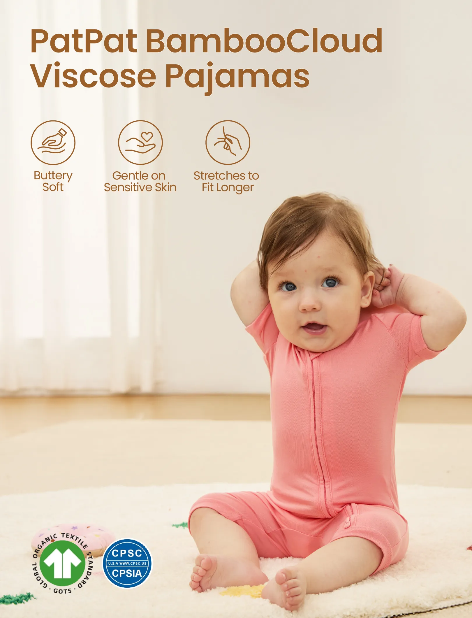 Bamboo Baby Boy / Girl 2-Way Zip Onesies Anti Slip Childlike Food Pattern Bamboo Sleepwear (Snug-Fitting)
 Pink - Image 3